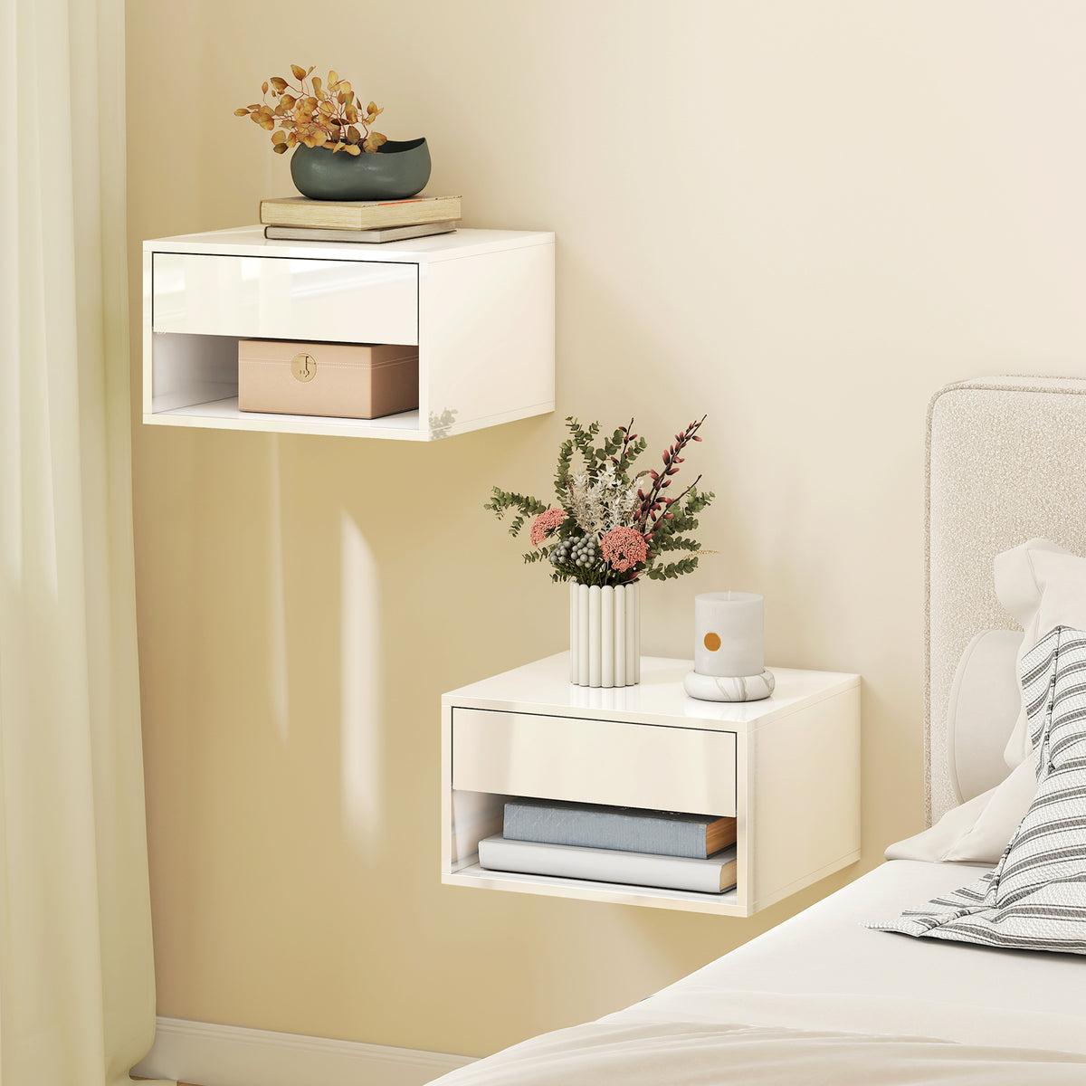 High Gloss Floating Nightstands, Set of 2 – 15"W x 8"H