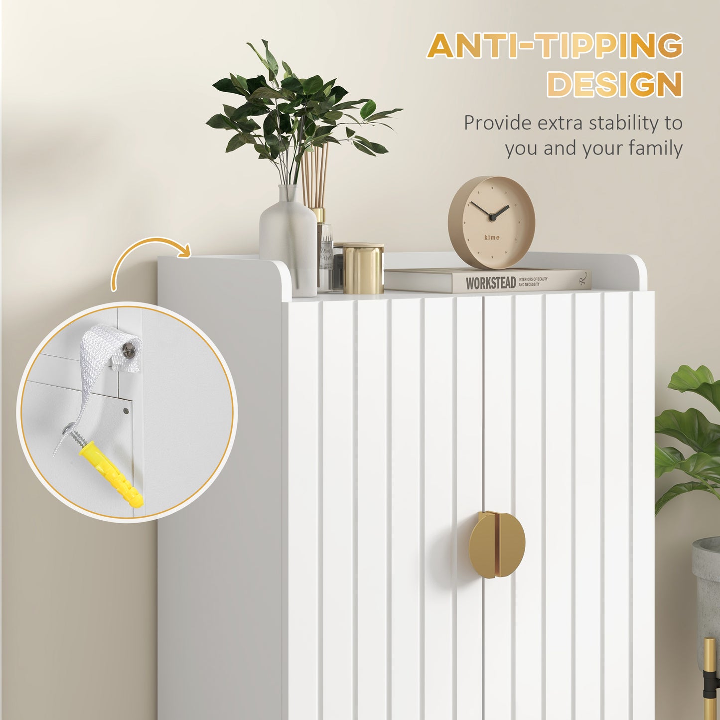 HOMCOM Narrow Entryway Shoe Cabinet, Adjustable Shelves, Open Storage, Holds 15 Pairs, White