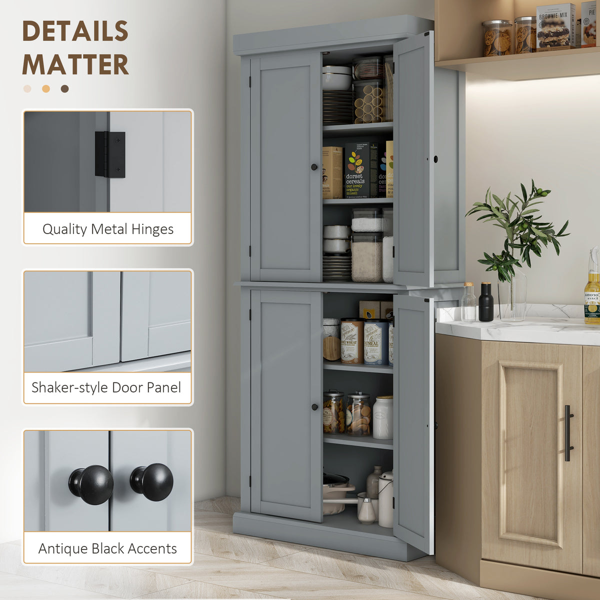 Freestanding Kitchen Pantry Cabinet with 4 Doors – 30"W x 73"H