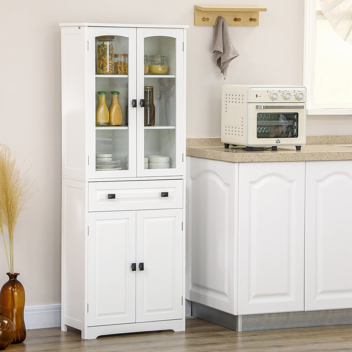 4-Door Kitchen Pantry Cabinet with Adjustable Shelves – 24"W x 63"H