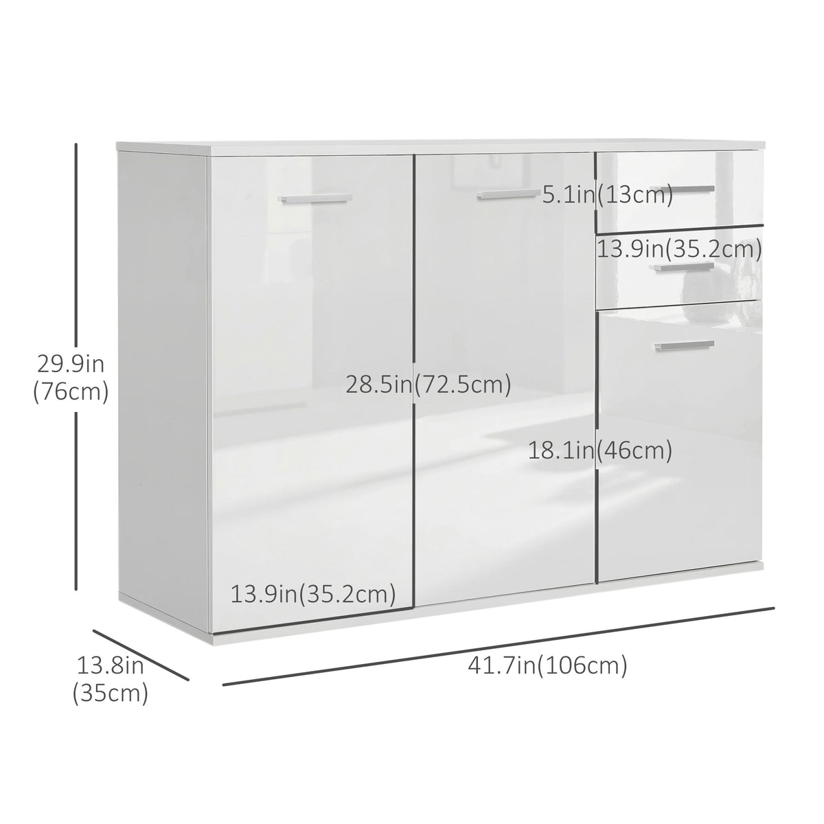 42" High Gloss Sideboard with 2 Drawers