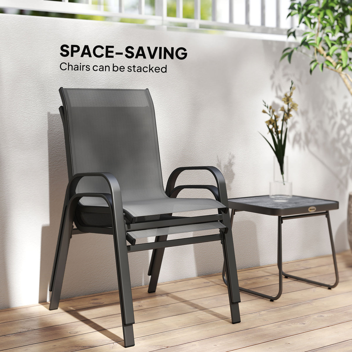 Outdoor Bistro Set of 3, 3-Piece Patio Set with Breathable Mesh Fabric, Stackable Chairs and Square Table