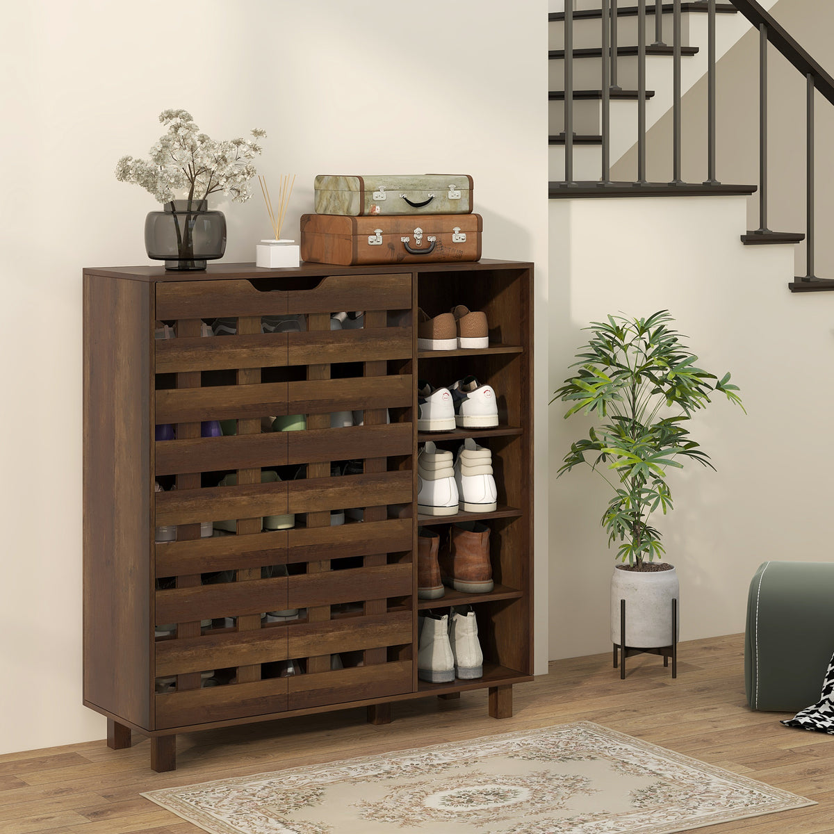 Shoe Cabinet with 5-Tier Double Door Storage – 34"W x 37"H