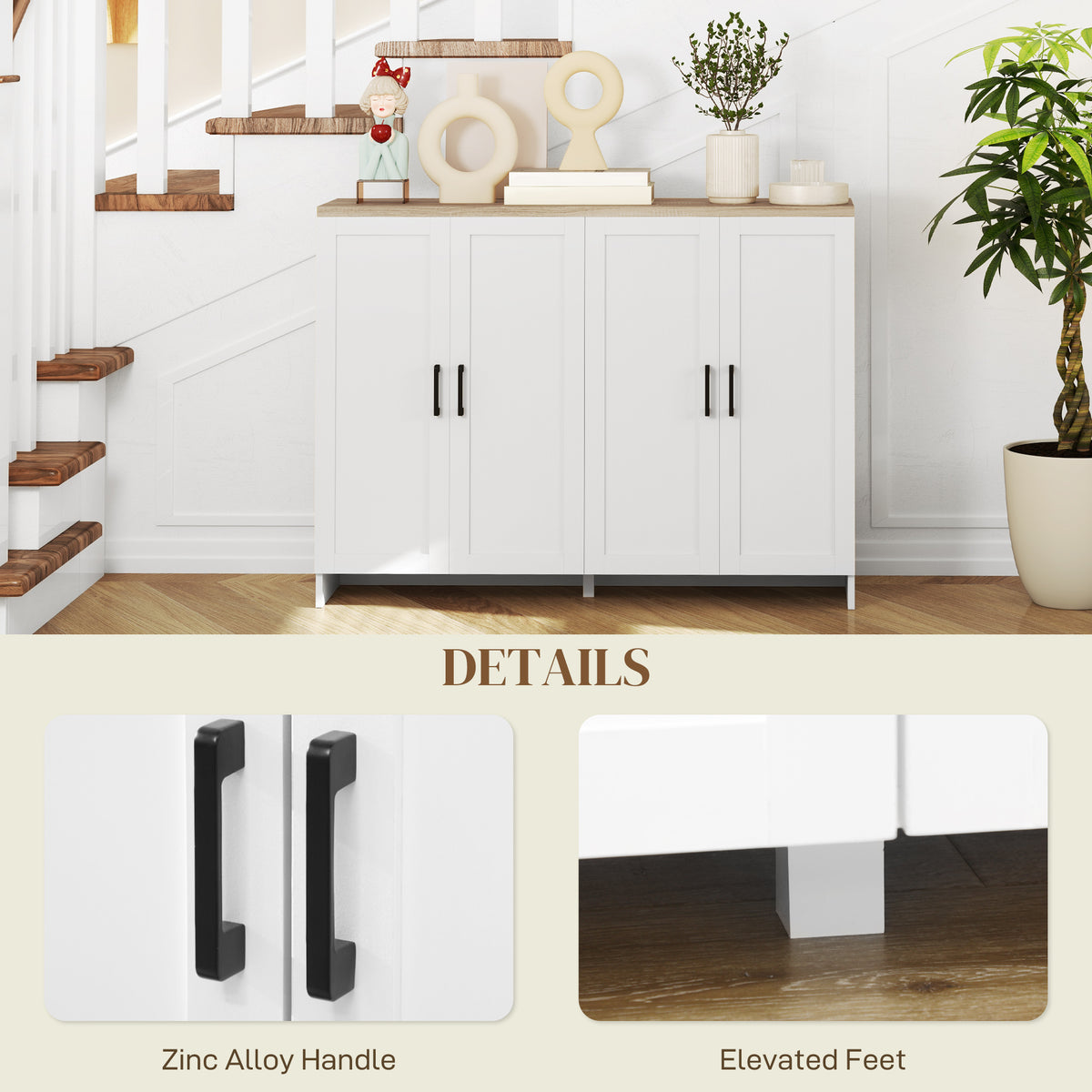 Modern Kitchen Storage Cabinet with 4 Doors Adjustable Shelves – 47"W x 35"H