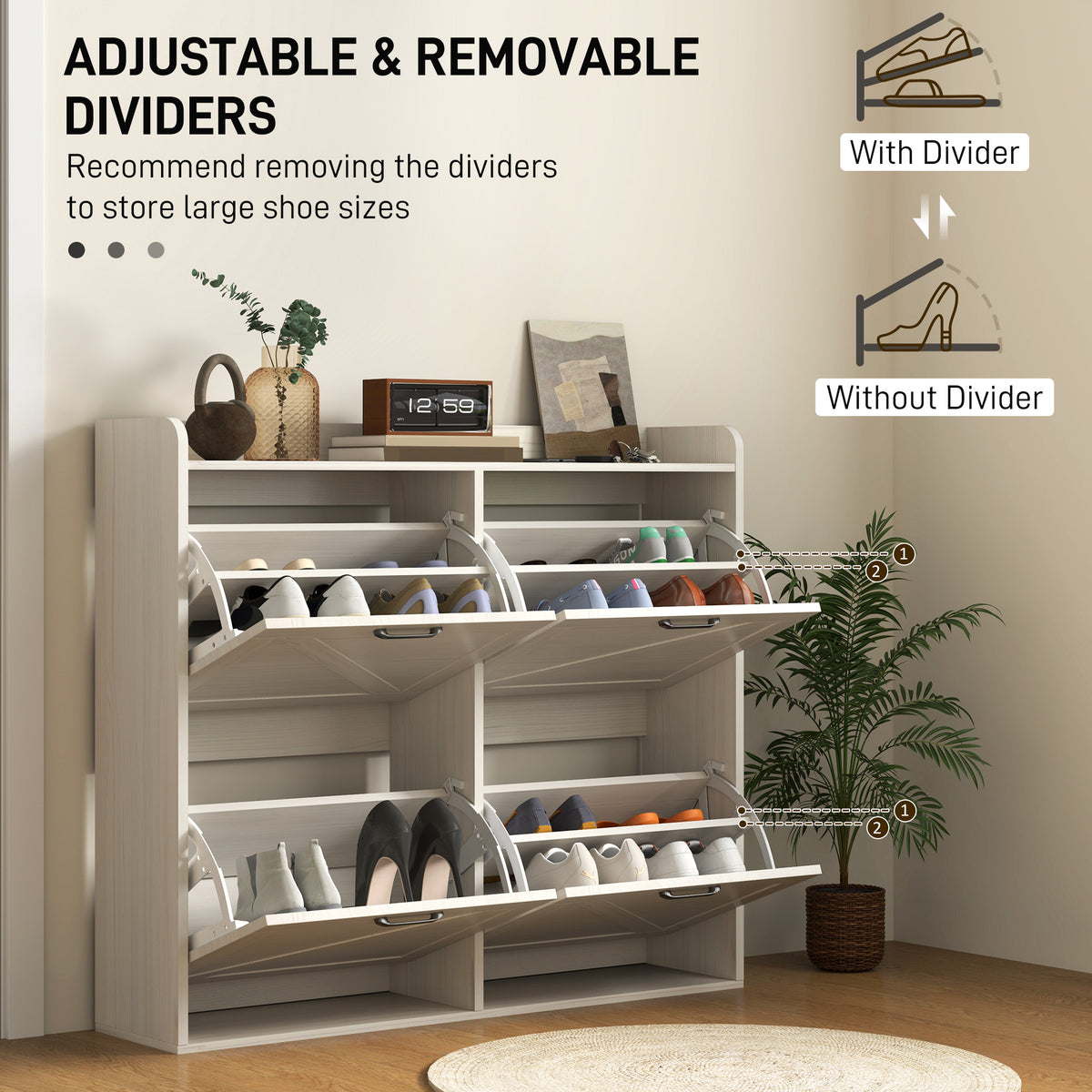 Narrow Shoe Storage Cabinet with 4 Flip Drawers – 41"W x 35"H