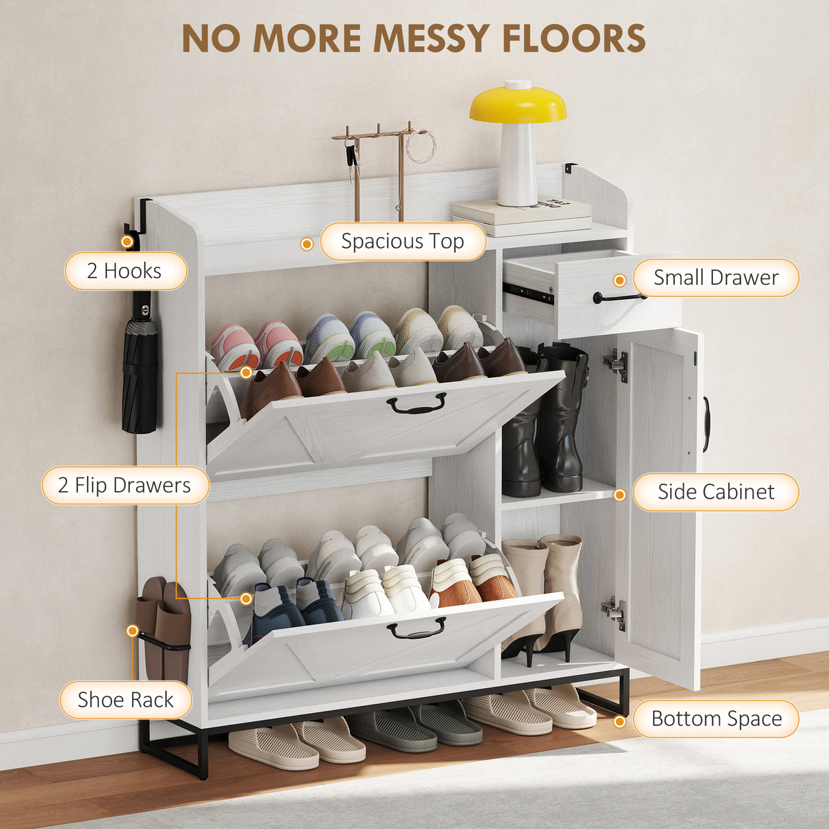 Farmhouse Shoe Cabinet with Side Cabinet – 42"W x 46"H
