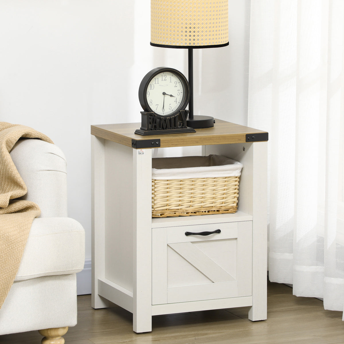 Farmhouse Nightstand with Drawer and Barn-Style Panel – 18"W x 24"H