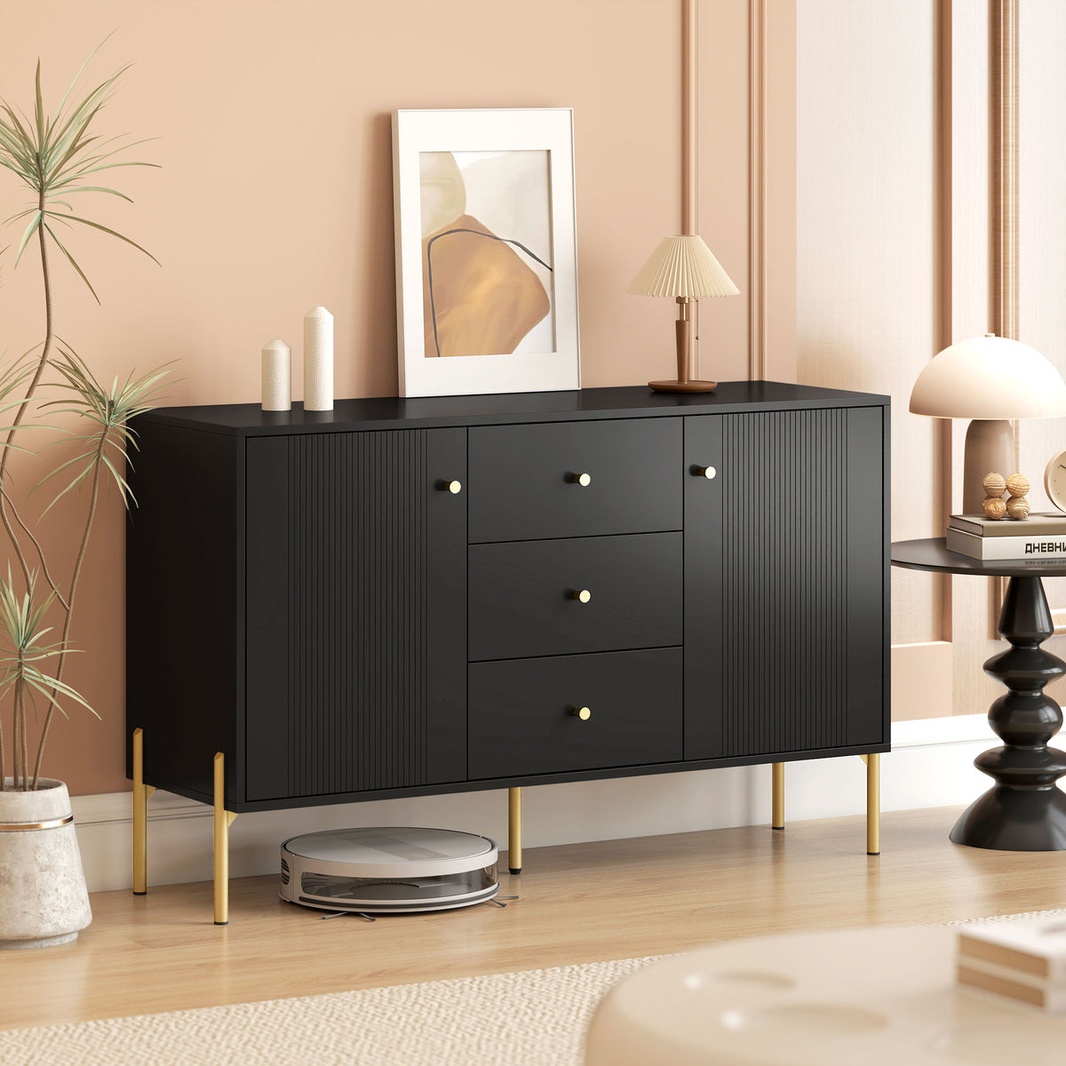 Modern Sideboard with 3 Soft-Close Drawers and 2 Adjustable Shelves – 47"W x 30"H
