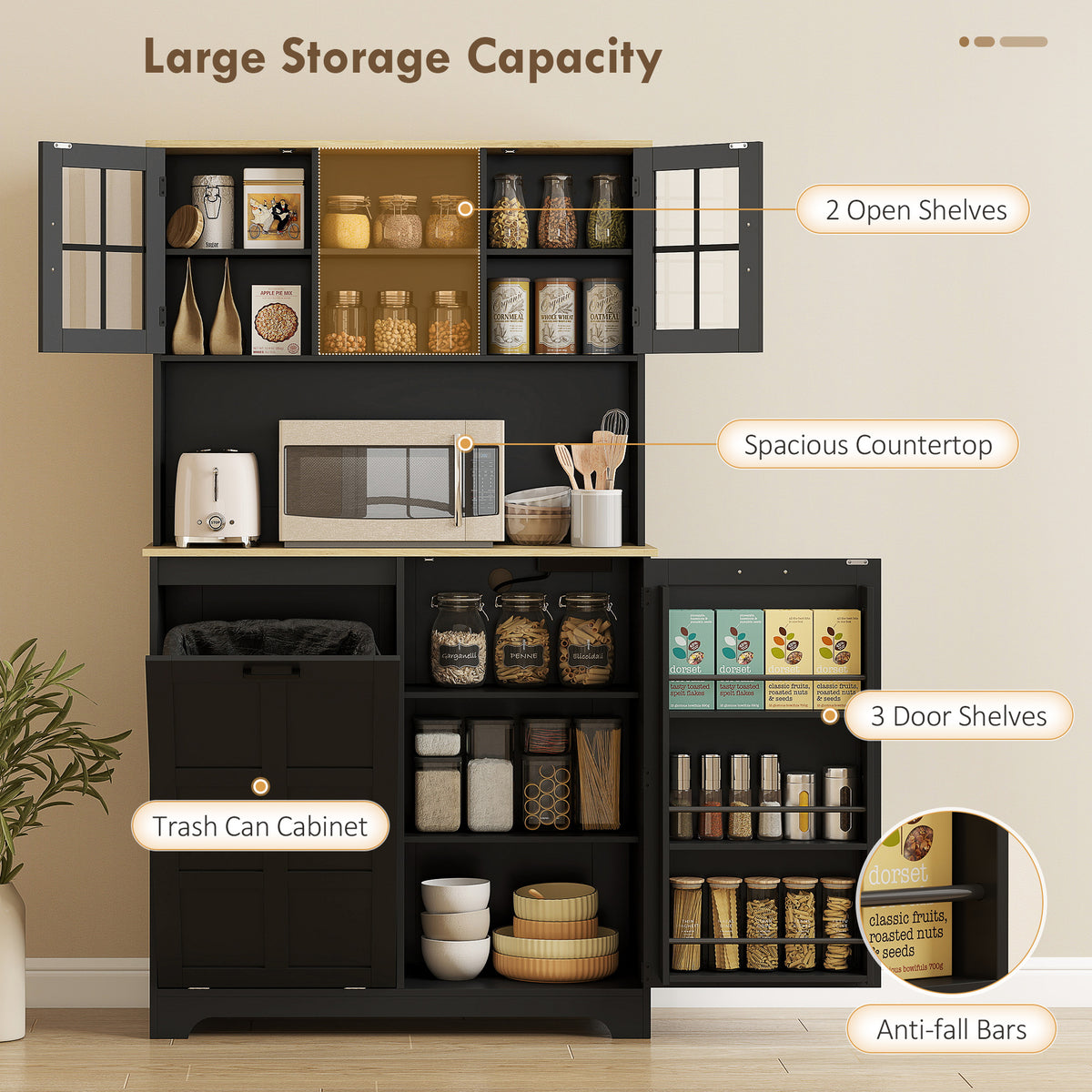 Kitchen Pantry Cabinet with Charging Station – 39"W x 69"H