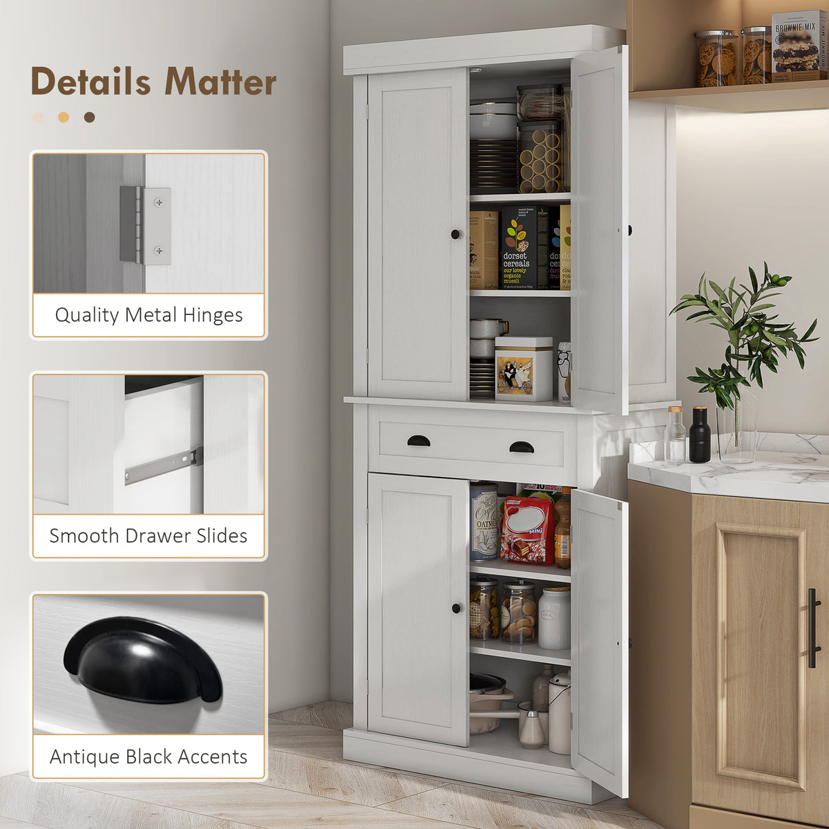 Tall Kitchen Pantry Cabinet with 2 Drawers – 30"W x 73"H