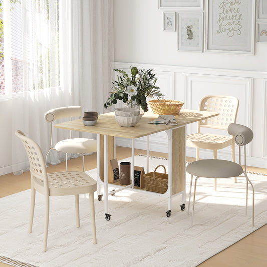 Folding Dining Table, Extendable Kitchen Table for Small Spaces with Storage Shelf and 6 Wheels