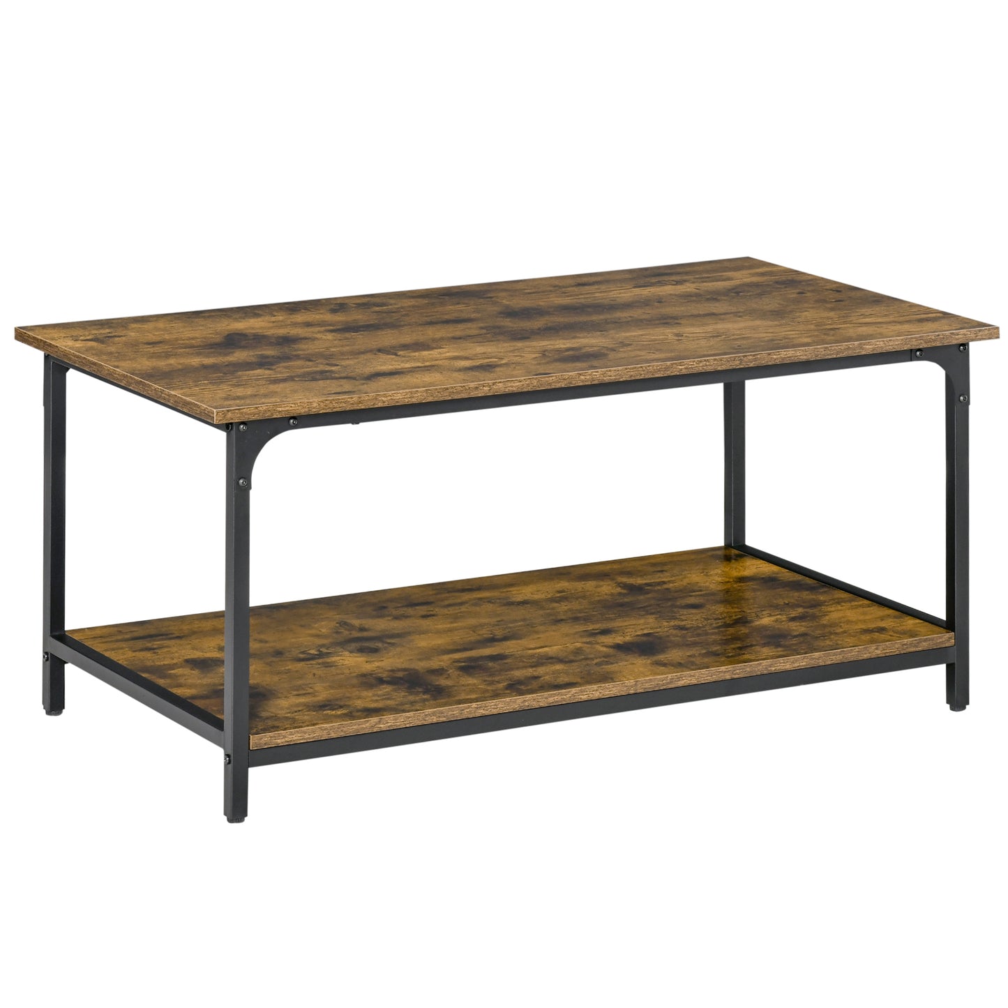 HOMCOM Rustic Industrial 2-Tier Coffee Table Storage Shelf Steel Frame