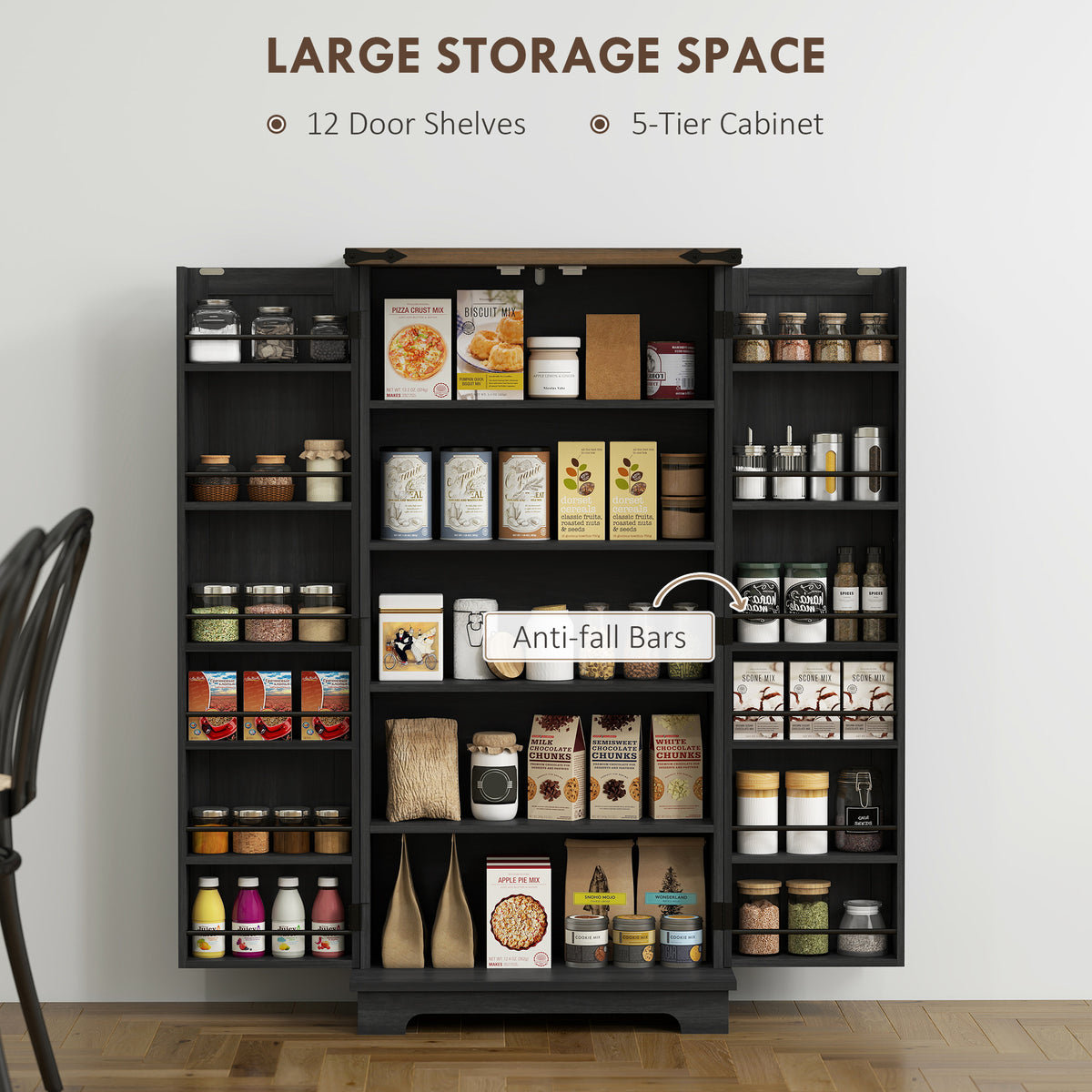 Farmhouse Kitchen Pantry Cabinet with Adjustable Shelves and Door Shelves – 24"W x 47"H
