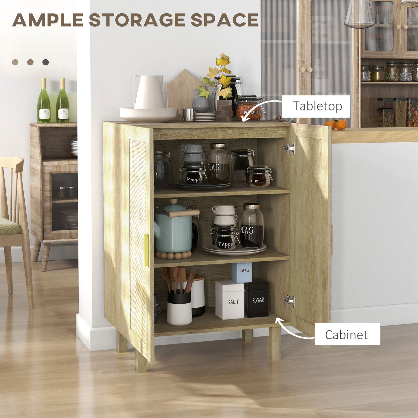 Boho Sideboard Natural with Rattan Doors and Adjustable Shelves