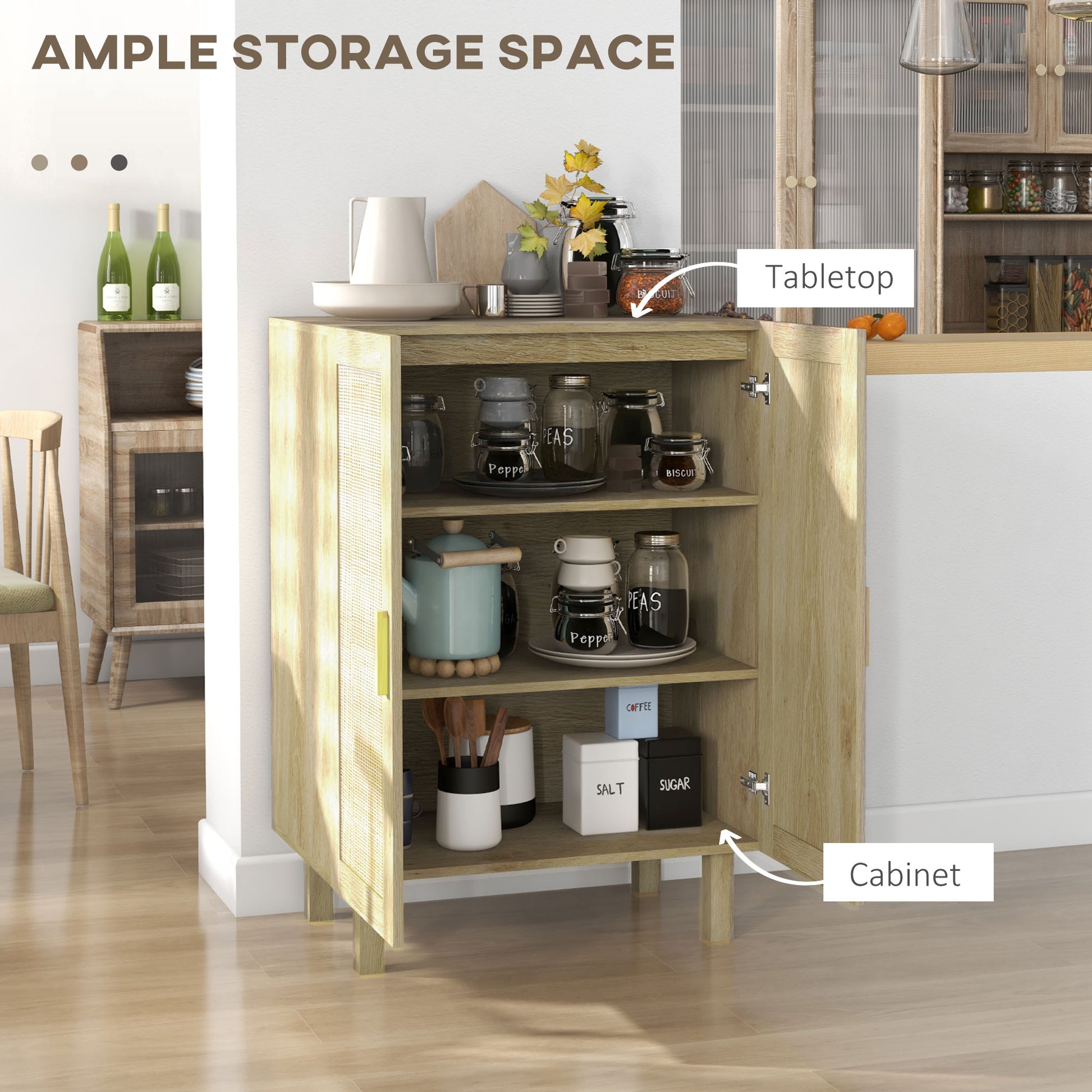 Boho Sideboard Natural with Rattan Doors and Adjustable Shelves