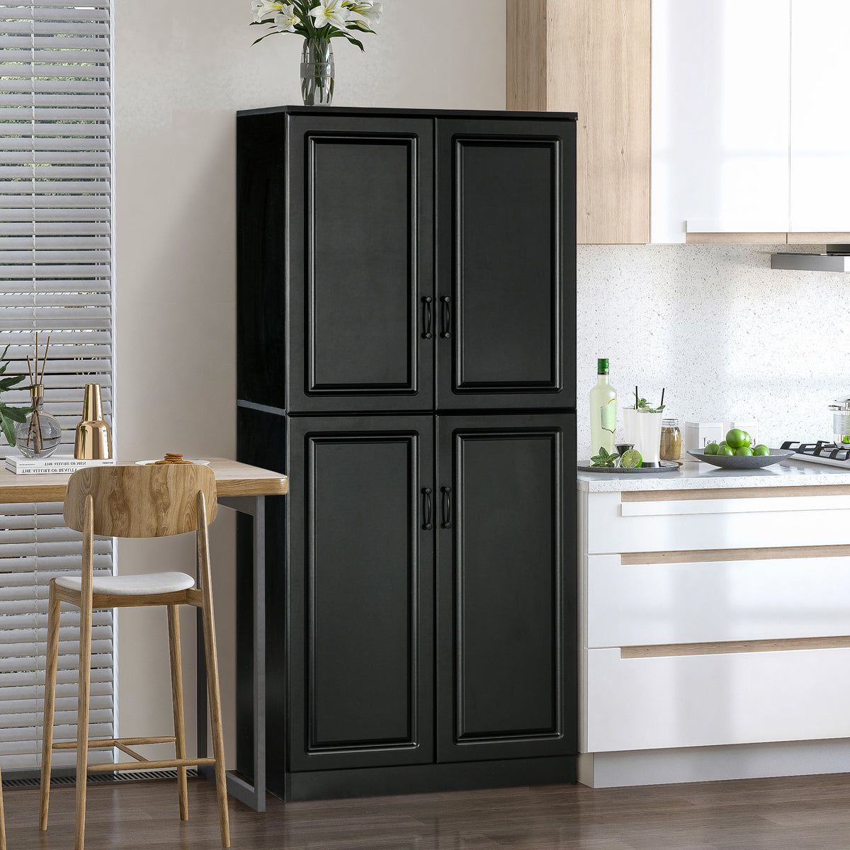 Freestanding Kitchen Pantry Cabinet with 4 Hinged Doors and Adjustable Shelves – 32"W x 71"H