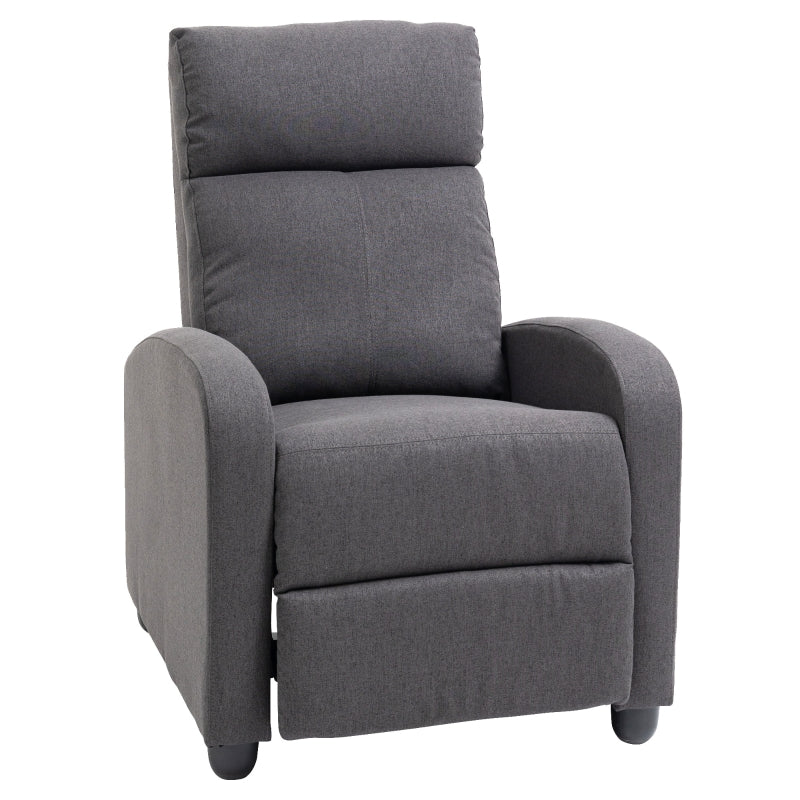 HOMCOM Manual Fabric Recliner Armchair, Padded Single Sofa, Dark Grey