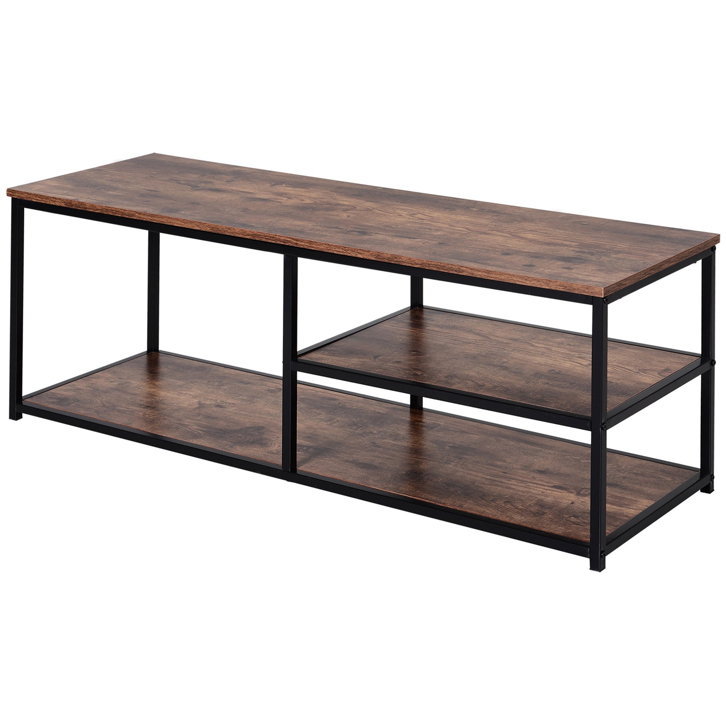 HOMCOM Industrial Rustic Brown TV Stand with Storage Shelves Metal Frame
