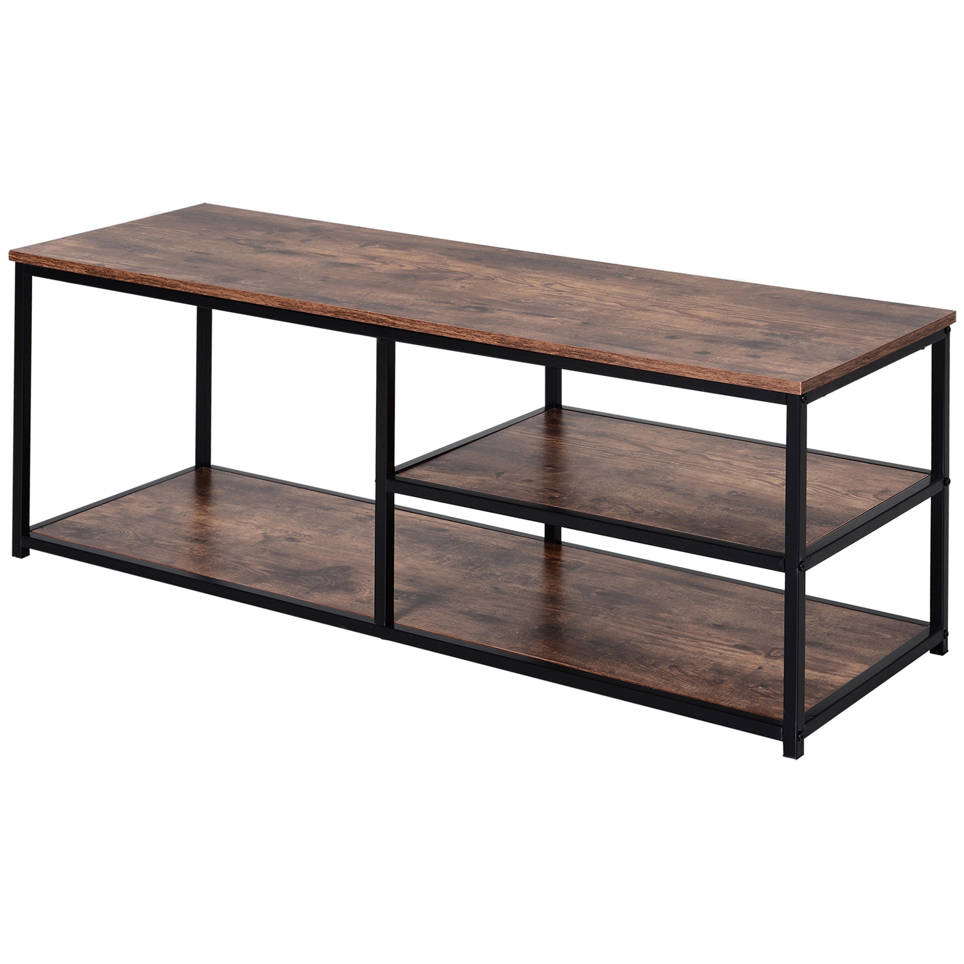 HOMCOM Industrial Rustic Brown TV Stand with Storage Shelves Metal Frame