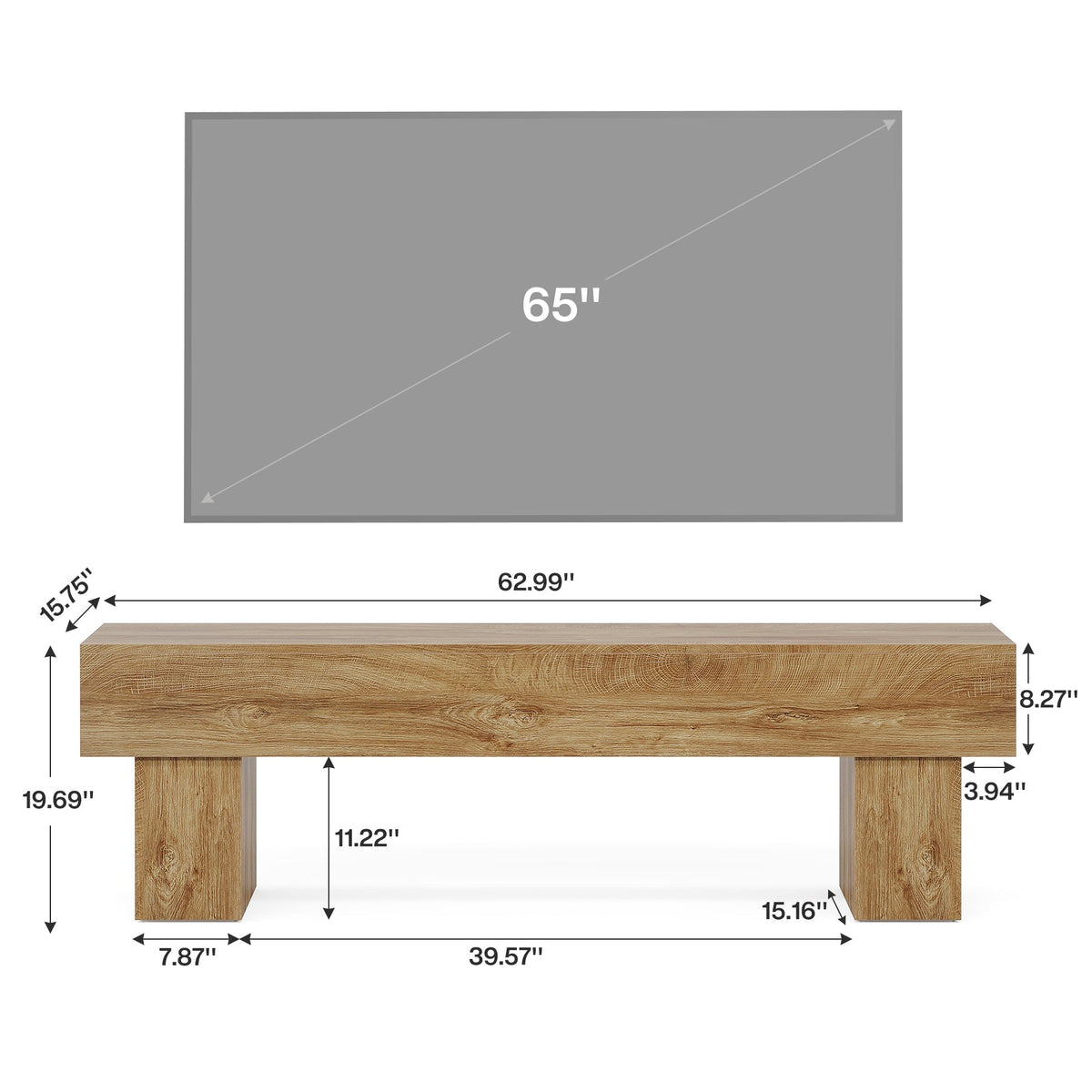 63" Farmhouse TV Stand, Media Console Table Entertainment Center