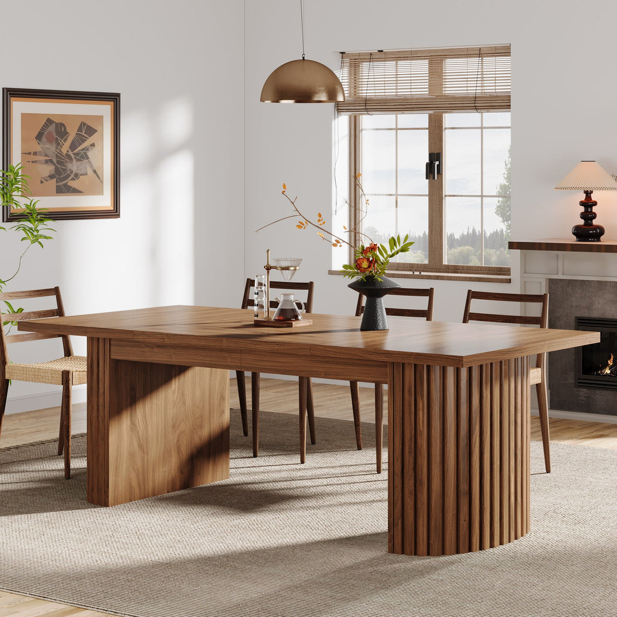 78.7" Dining Table, Rectangular Kitchen Table with Wooden Tabletop for 6-8 People
