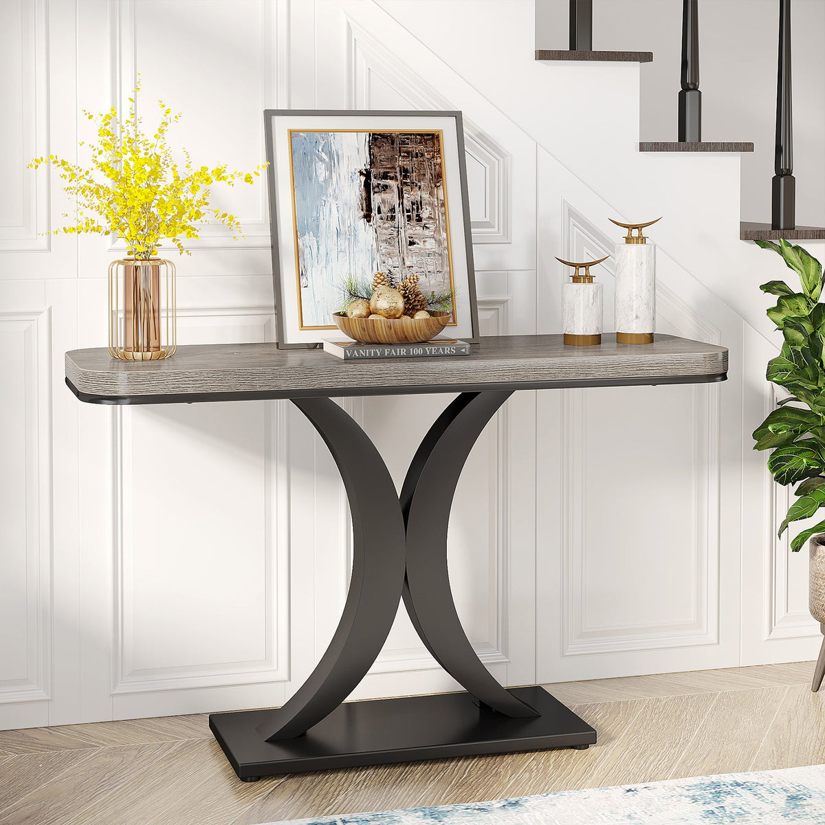 40" Console Table, Narrow Entryway Foyer Table with Geometric Base
