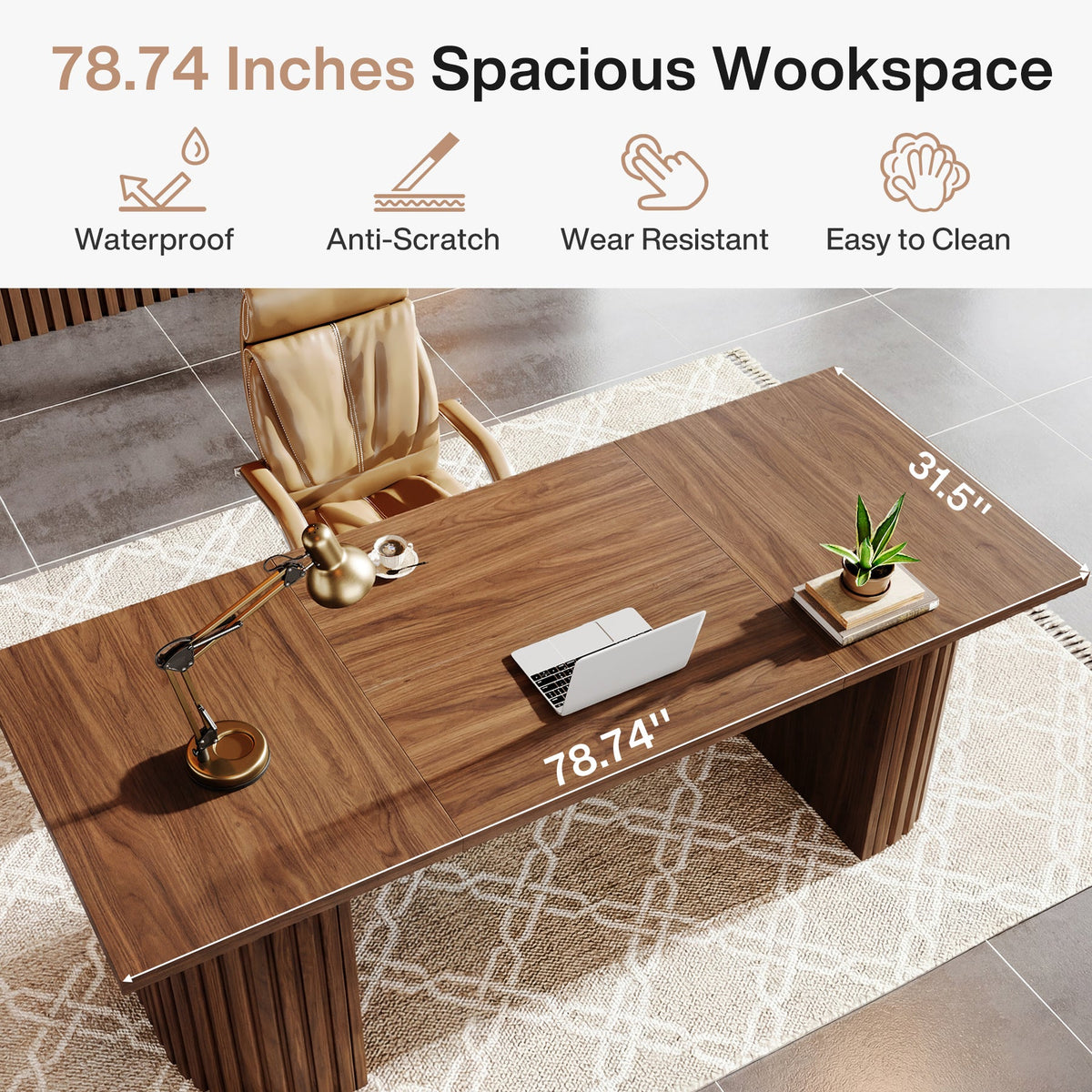 78.8" Executive Desk, Large Computer Office Desk with Double Pedestal