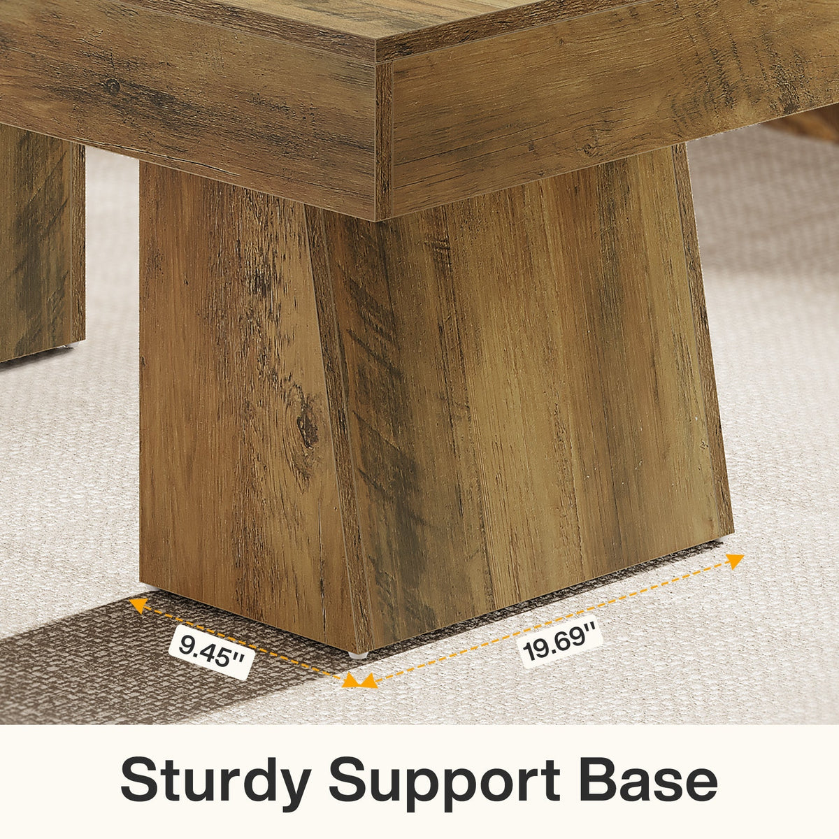 47.24" Farmhouse Coffee Table, Rectangular Center Table with Thick Base