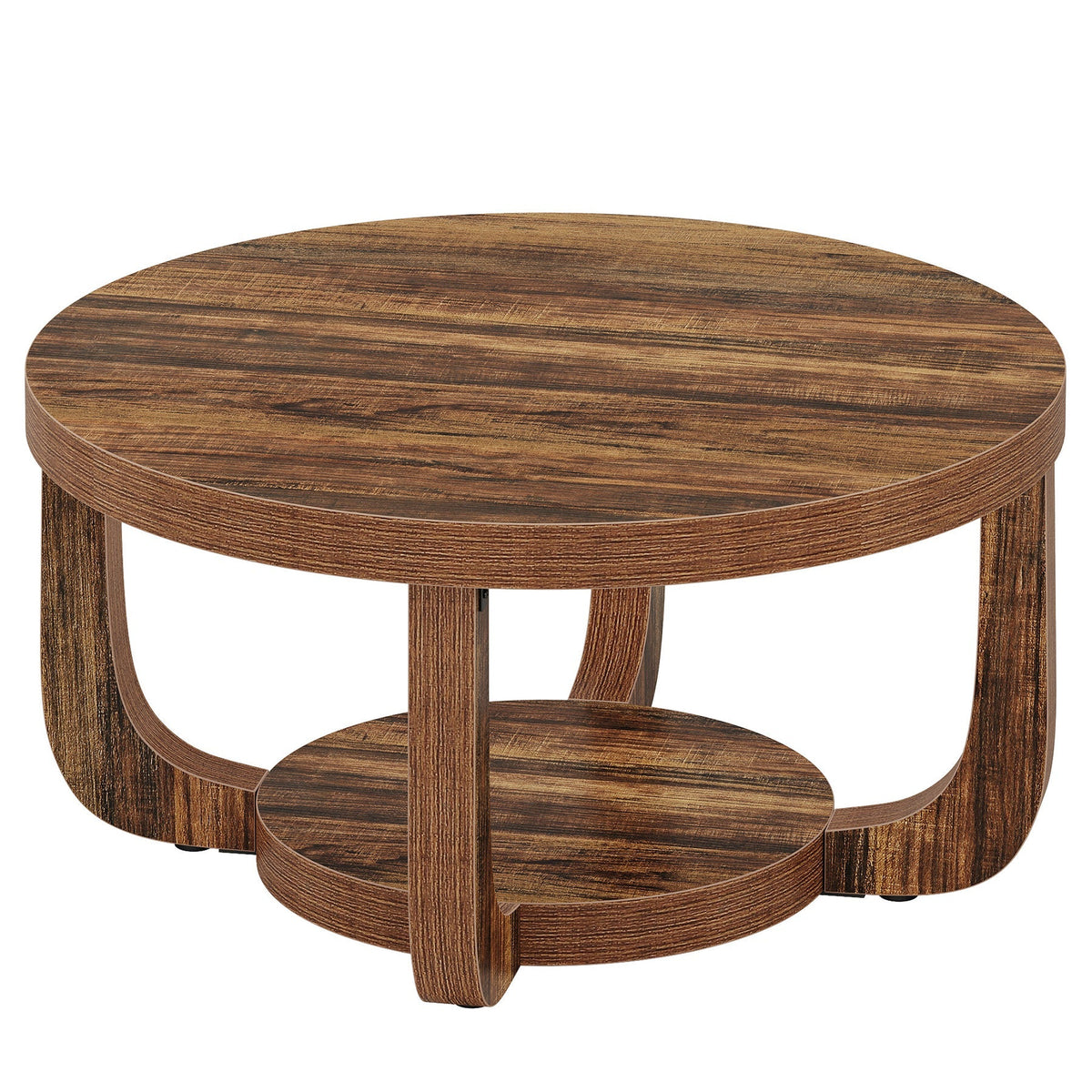31.5" Round Coffee Table, Modern 2-Tier Circle Center Table with Storage
