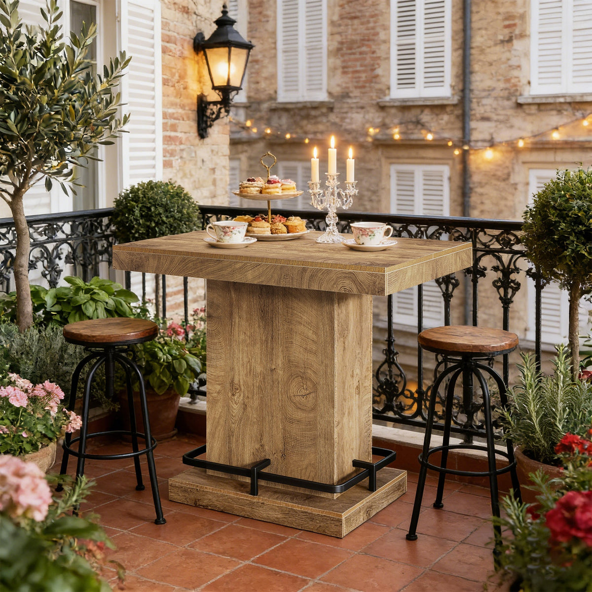 47" Bar Table, Rectangular Bistro Pub Table with Metal Footrest