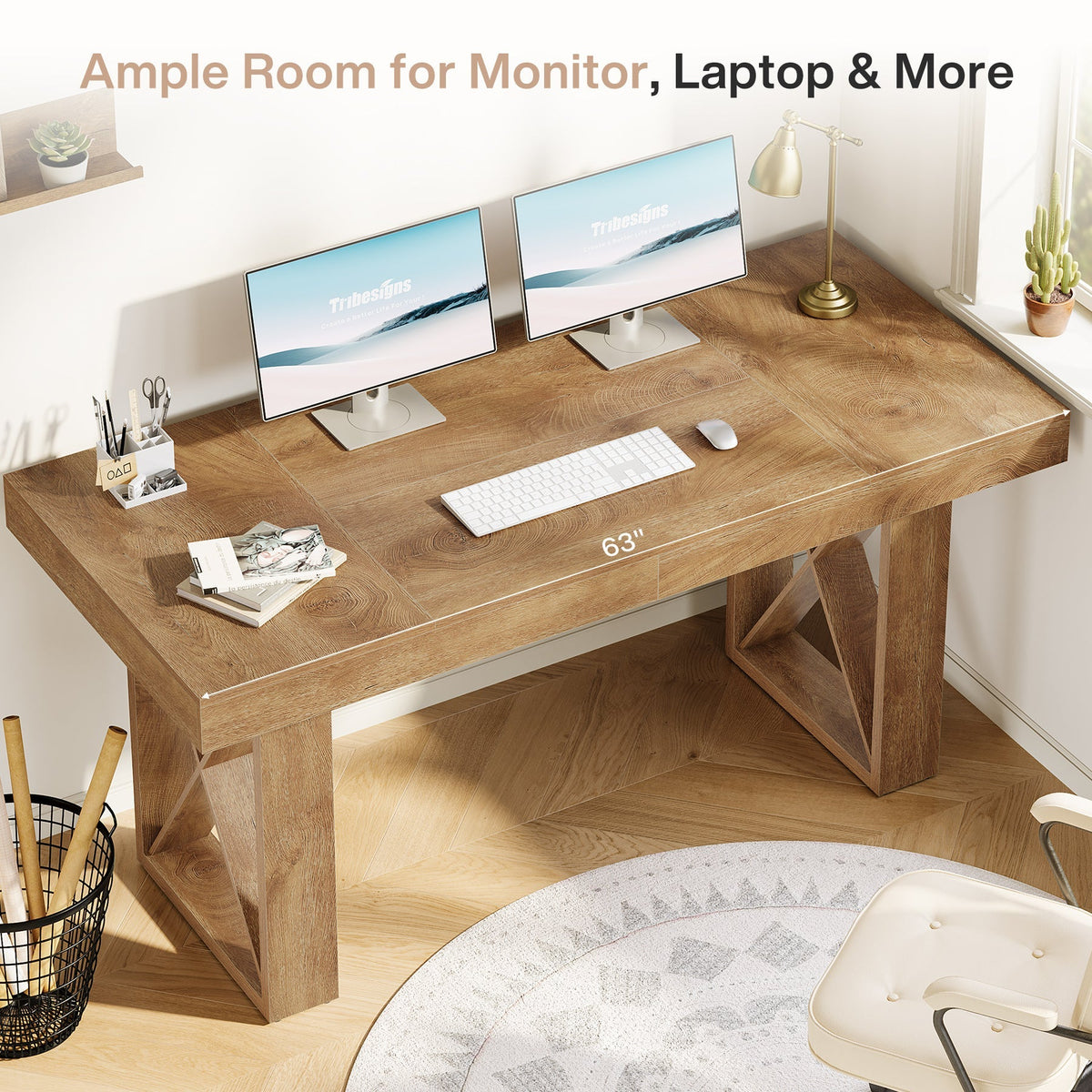 63" Computer Desk, Simple Executive Desk Writing Table for Home Office