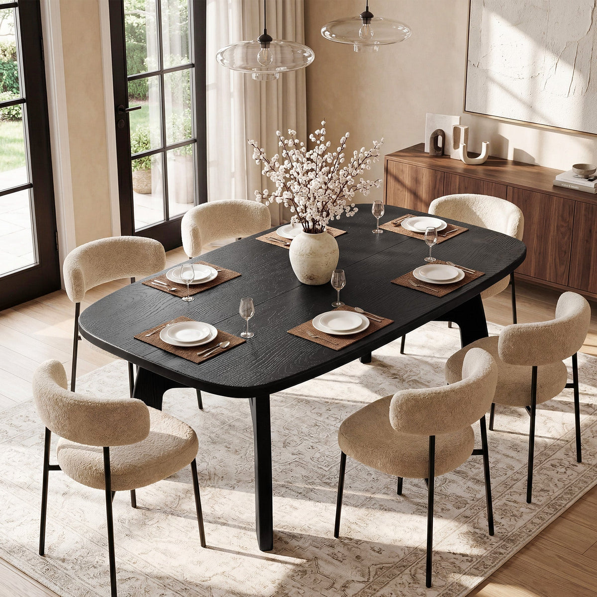 63" Dining Table for 6-8, Solid Wood Kitchen Table with H-Frame for Dining Room
