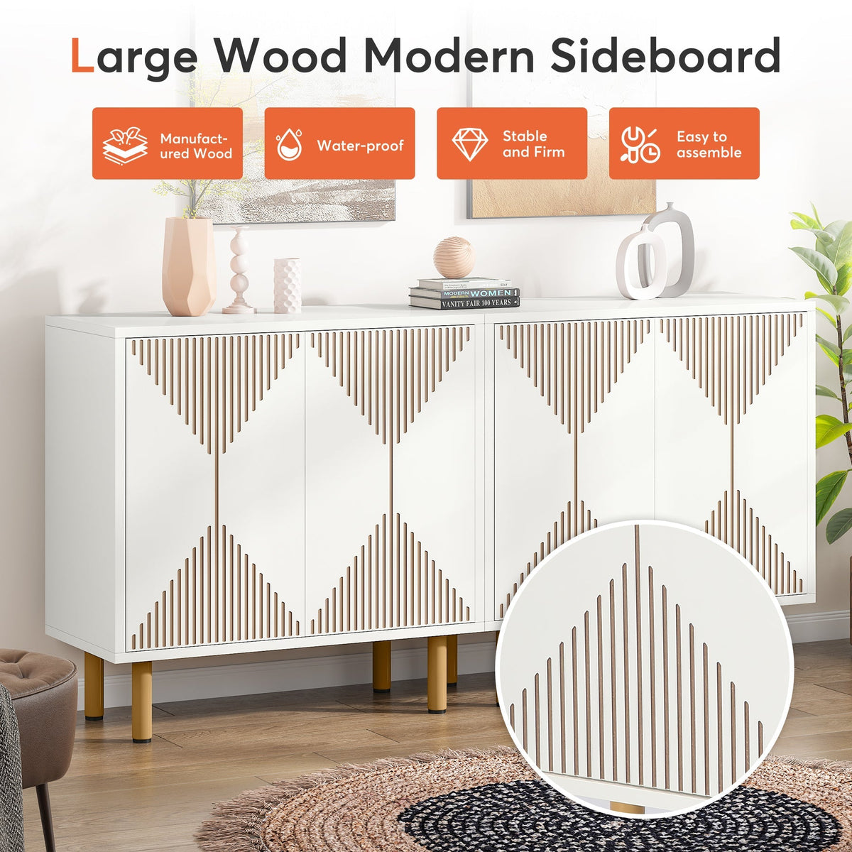 Modern Sideboard Buffet, 59" Wood Storage Cabinet with Doors