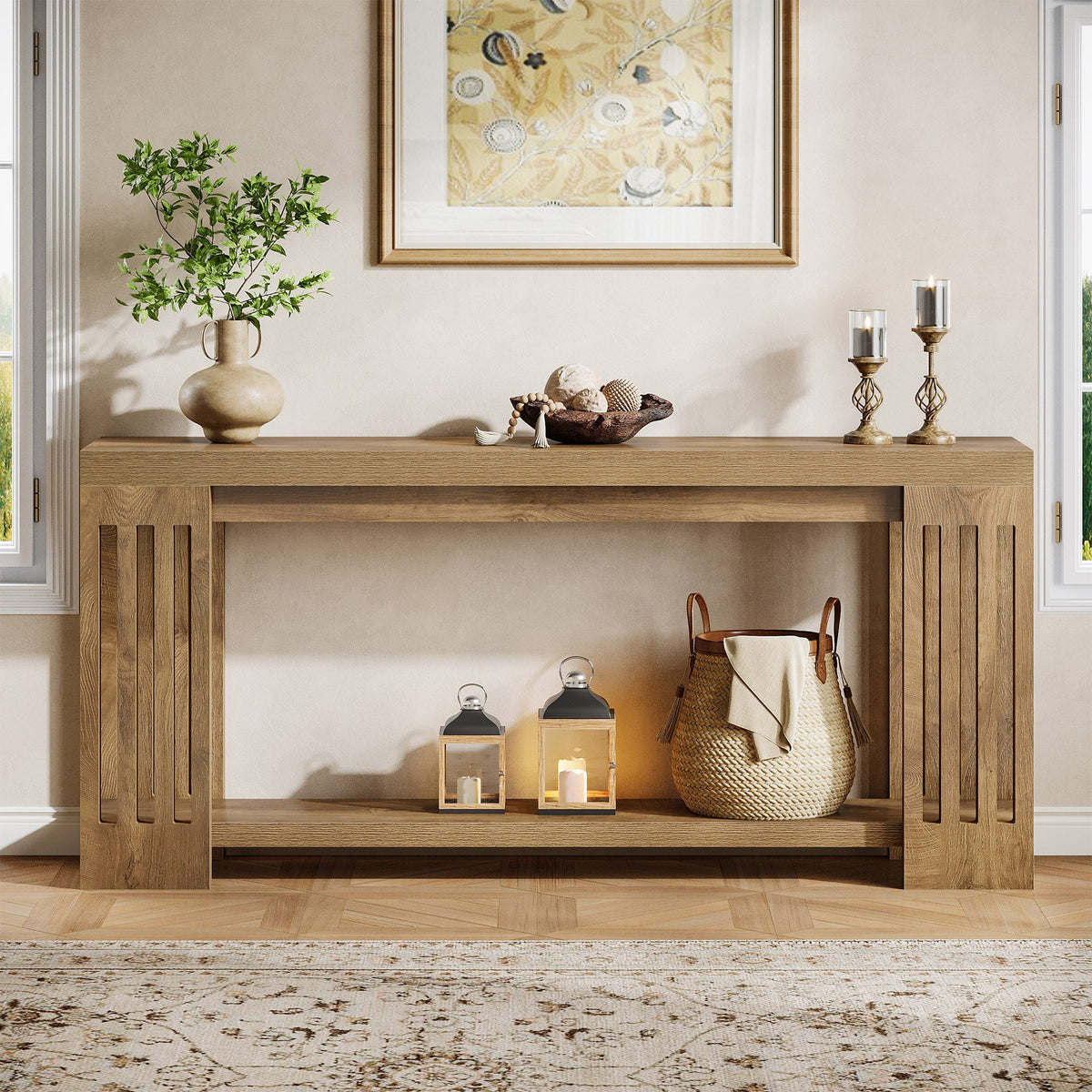 70.9" Console Table, 2-Tier Entryway Sofa Table with Vertical Stripe Legs