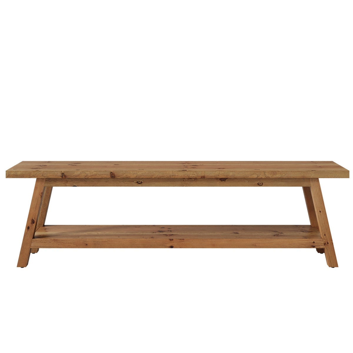 63" Solid Wood Dining Bench, Farmhouse Kitchen Bench Seating with Shelf