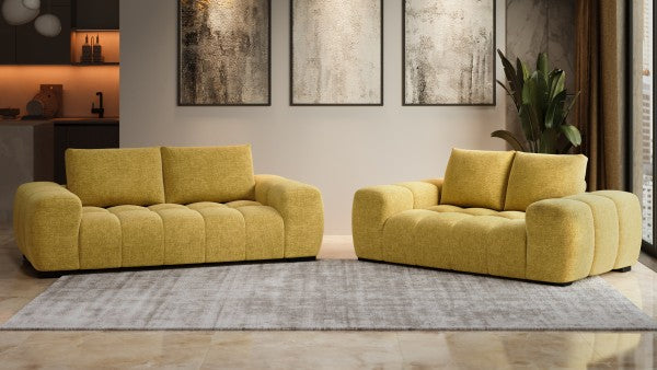 Zara Sofa Yellow Plush Polyester 86in Length Corner Blocked Frame