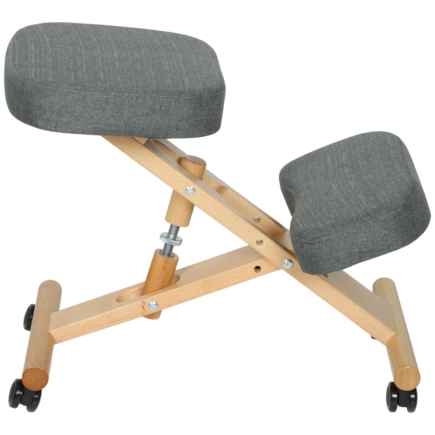 HOMCOM Ergonomic Kneeling Posture Chair: Rubberwood Frame, Wheels, Dark Grey