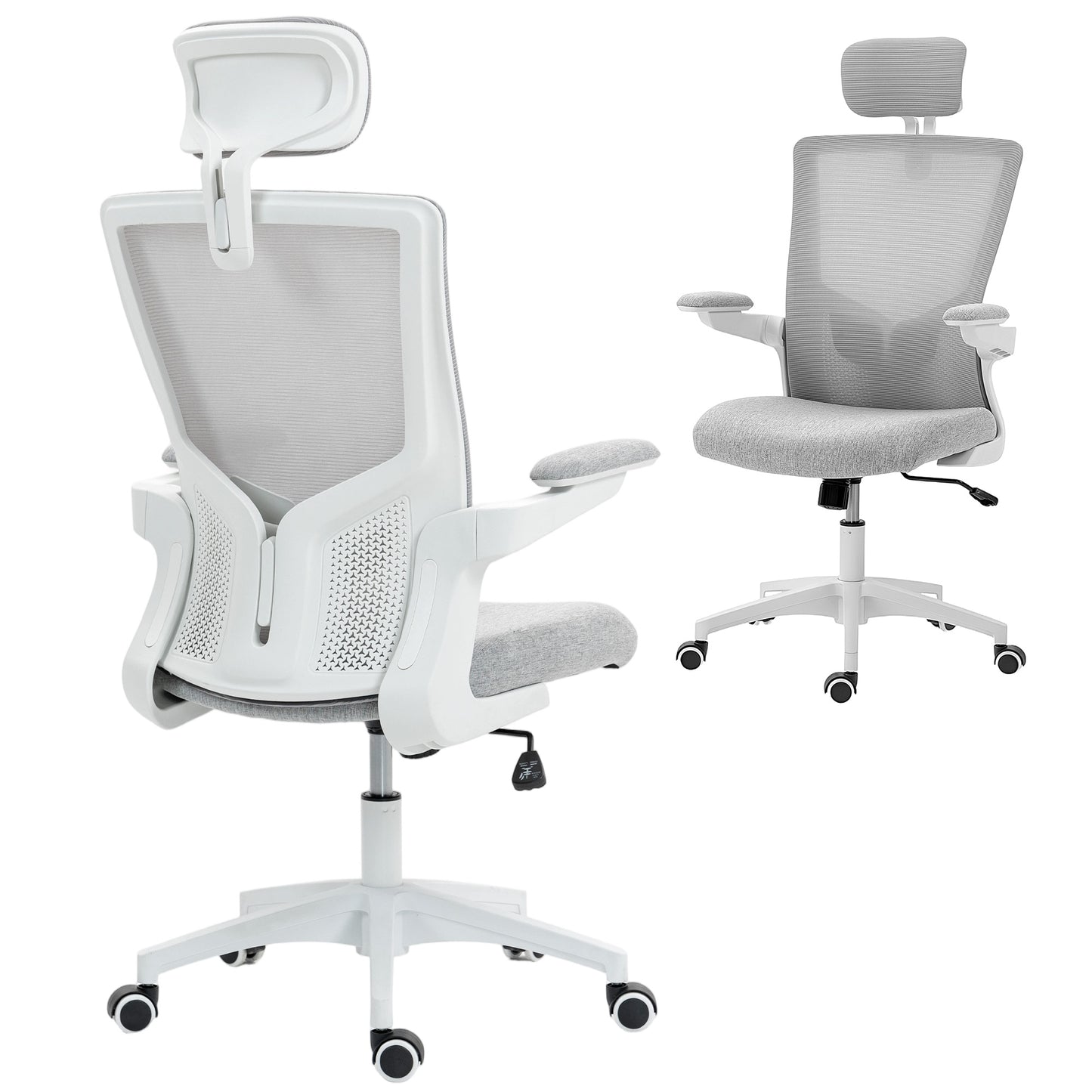 HOMCOM Ergonomic Grey Mesh Office Chair, Adjustable Lumbar, Headrest, Flip-Up Armrests