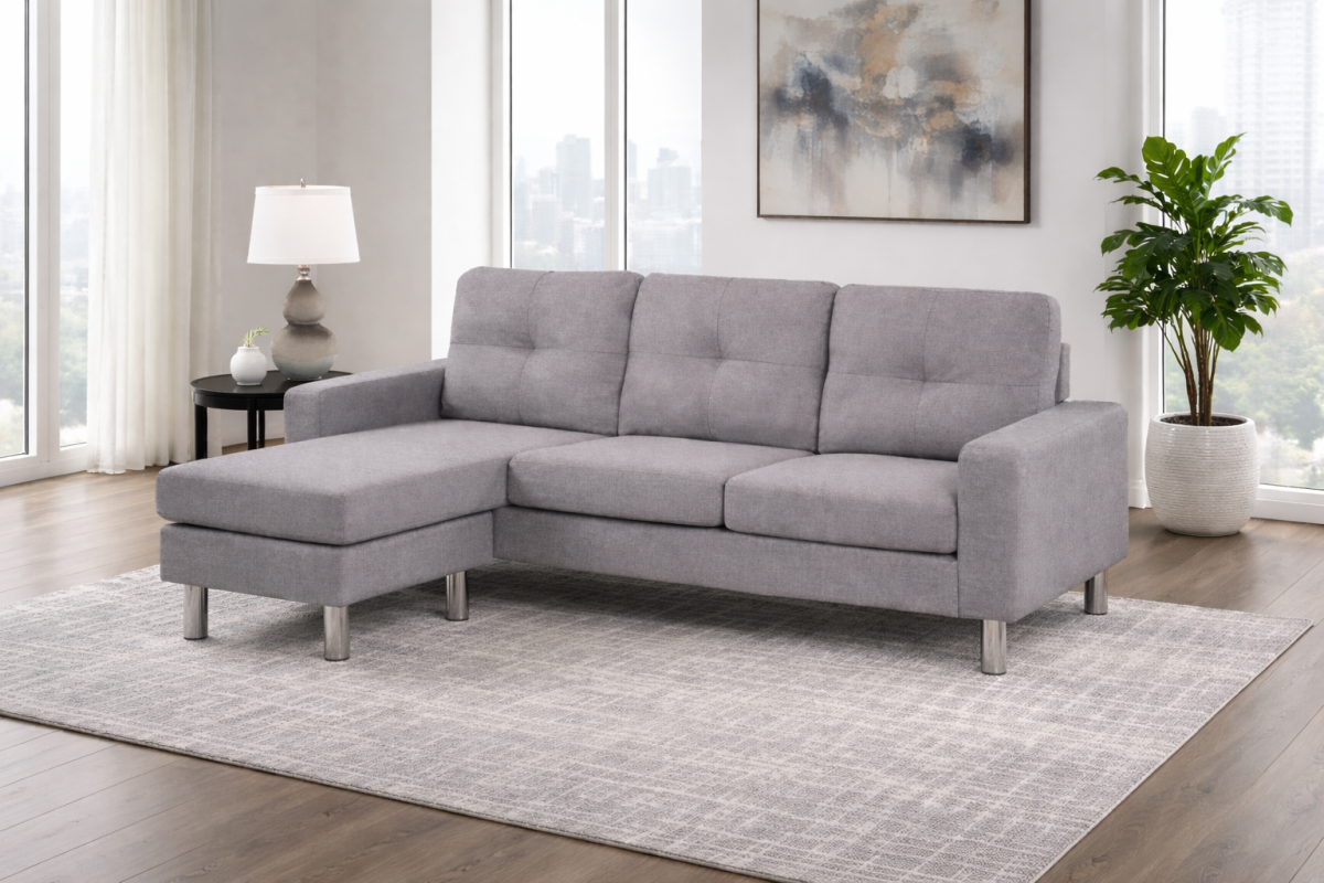 Tufted Sectional – Light Grey