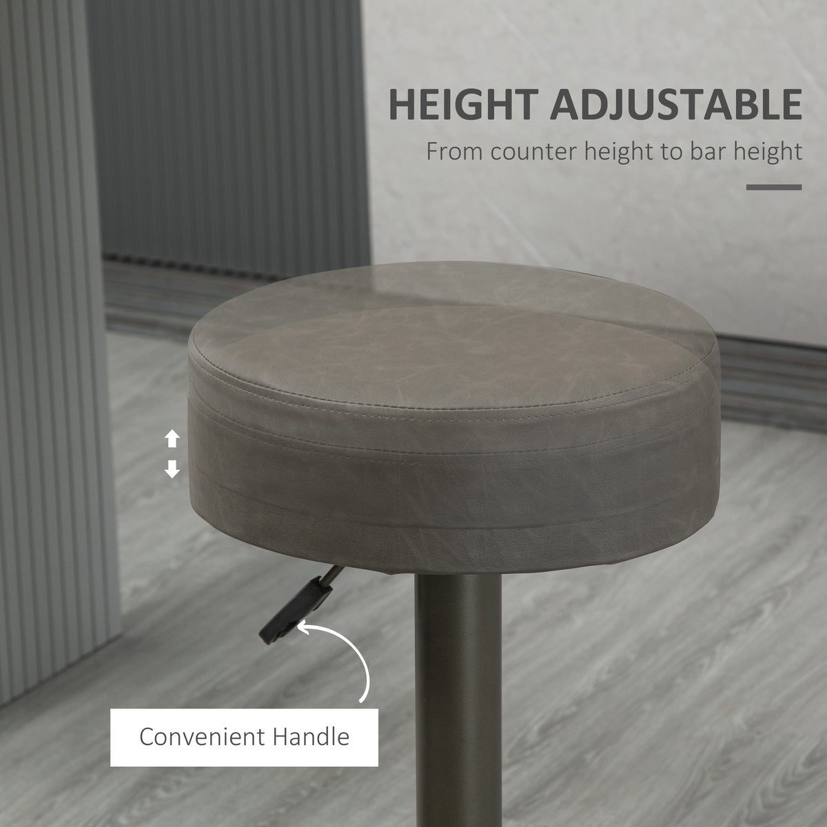 Backless PU Leather Round Swivel Bar Stools, Adjustable, Set of 2, Dark Grey
