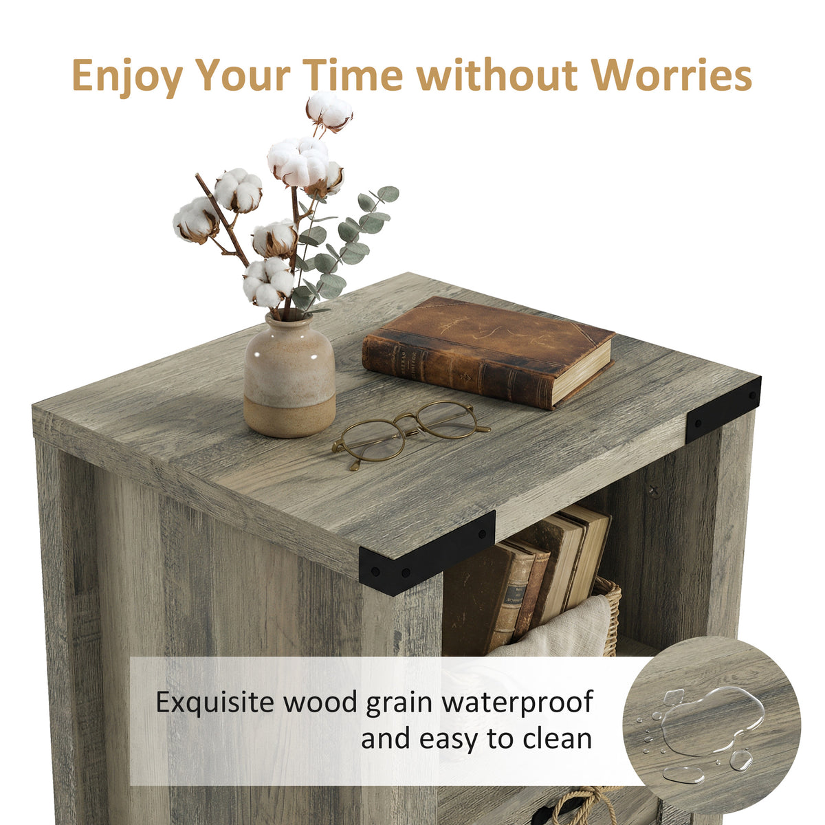 Farmhouse Nightstand with Drawer and Barn-Style Panel – 18"W x 24"H