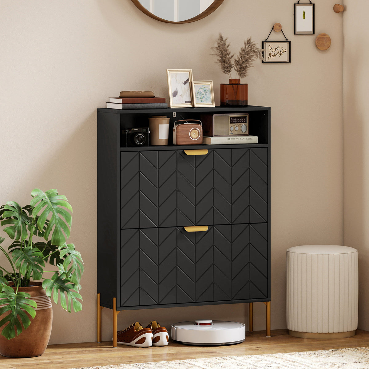 Shoe Cabinet with 2 Flip Drawers – 31"W x 43"H