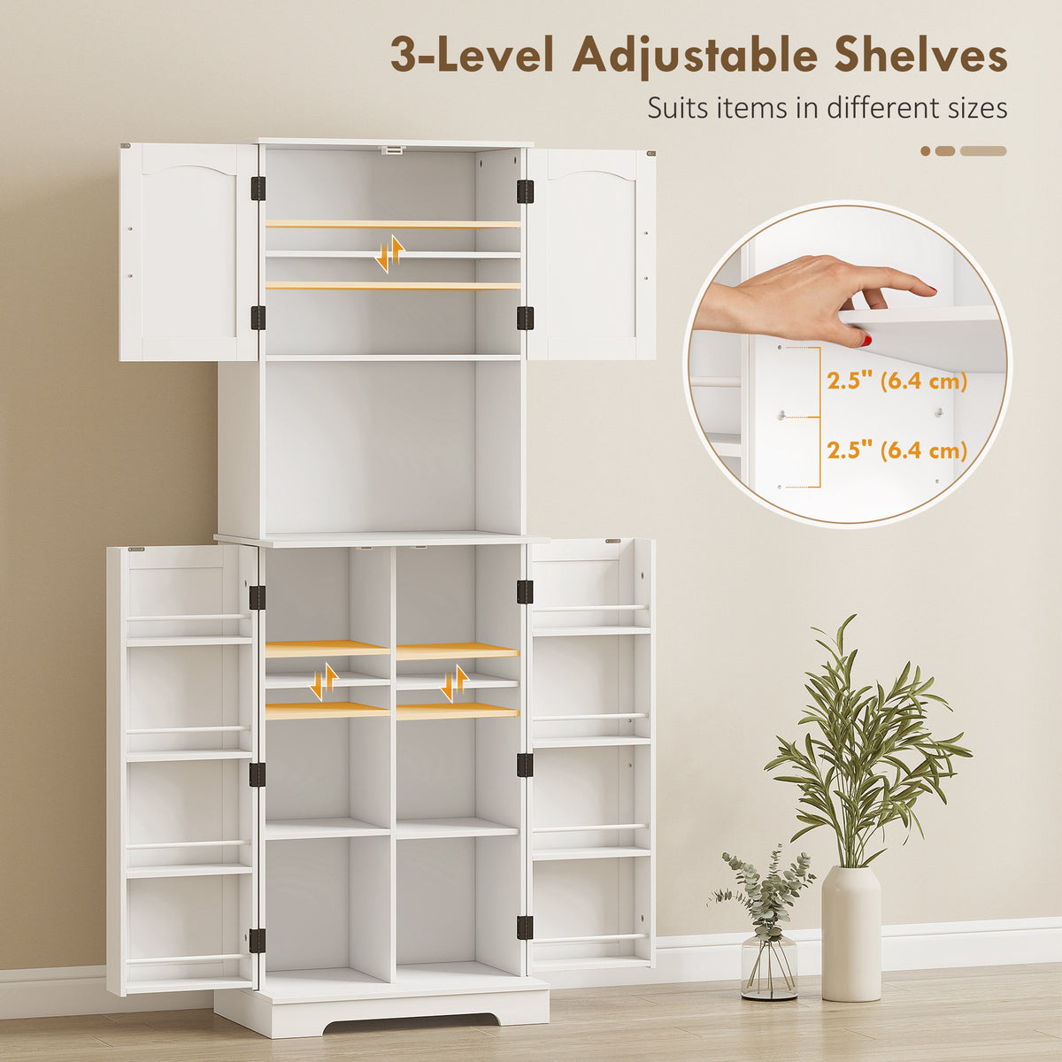 Farmhouse Kitchen Storage Cabinet with Adjustable Shelves – 24"W x 71"H
