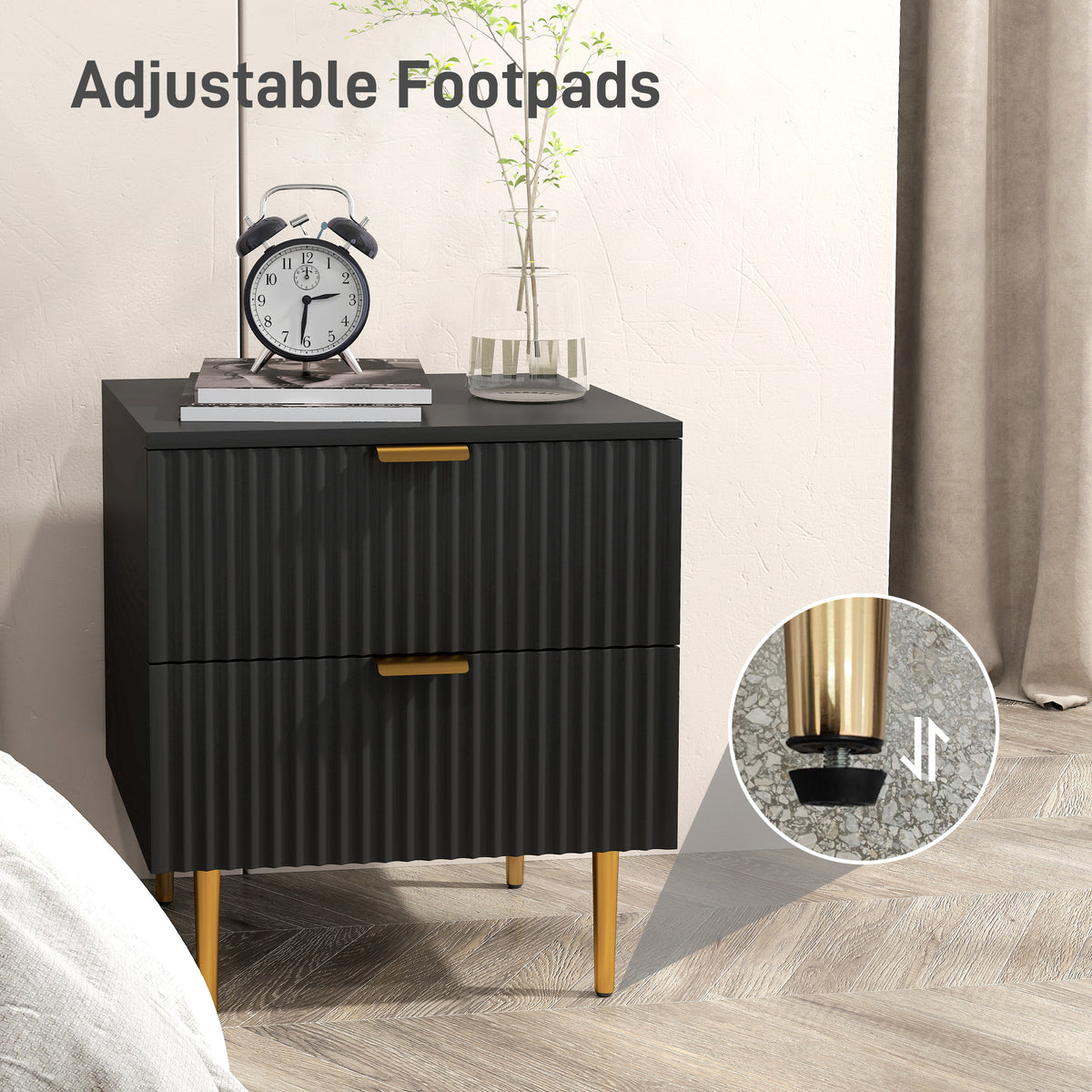 Modern 2-Drawer Nightstand with Metal Legs – 19"W x 22"H
