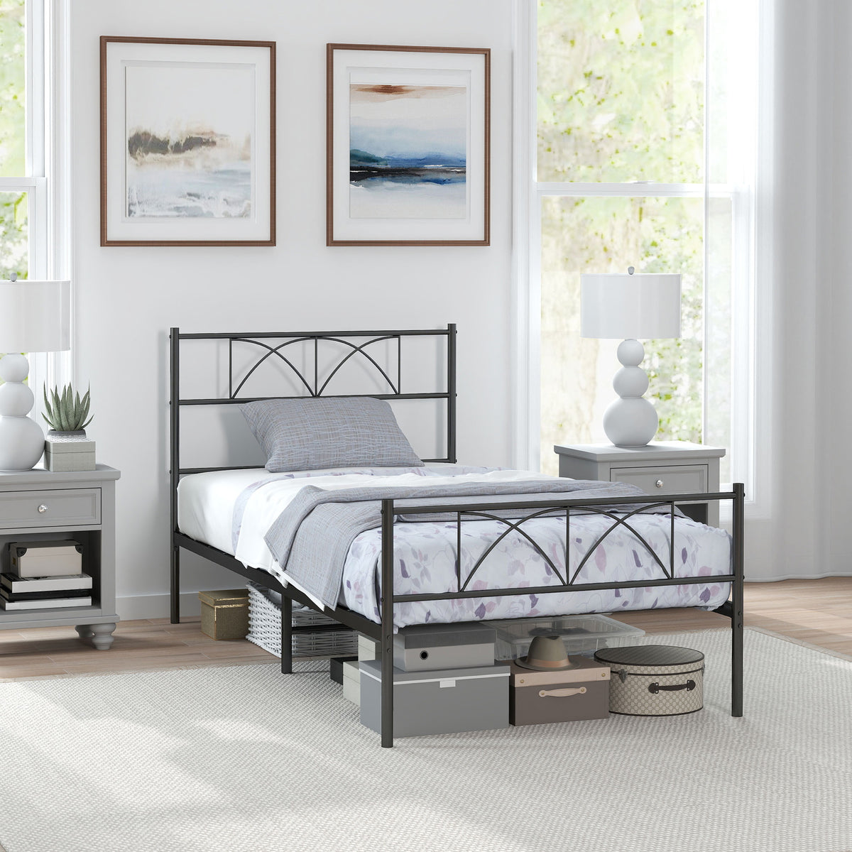 Metal Platform Bed Frame with Headboard and Footboard