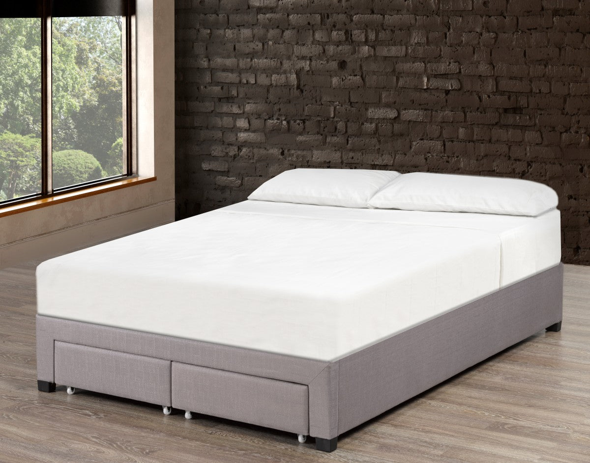 Bradley King Size Platform Bed with Storage Drawers, Grey Fabric