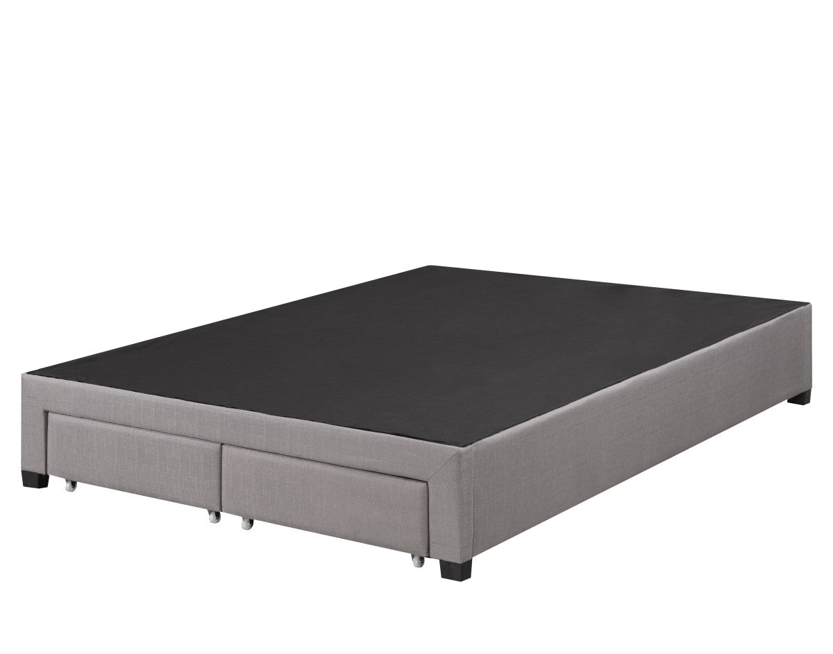 Contemporary Grey Full Platform Bed Base with Storage Drawers and Slat System