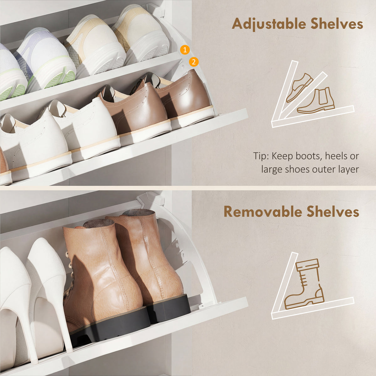 Shoe Storage Cabinet with 3 Flip Drawers – 28"W x 44"H