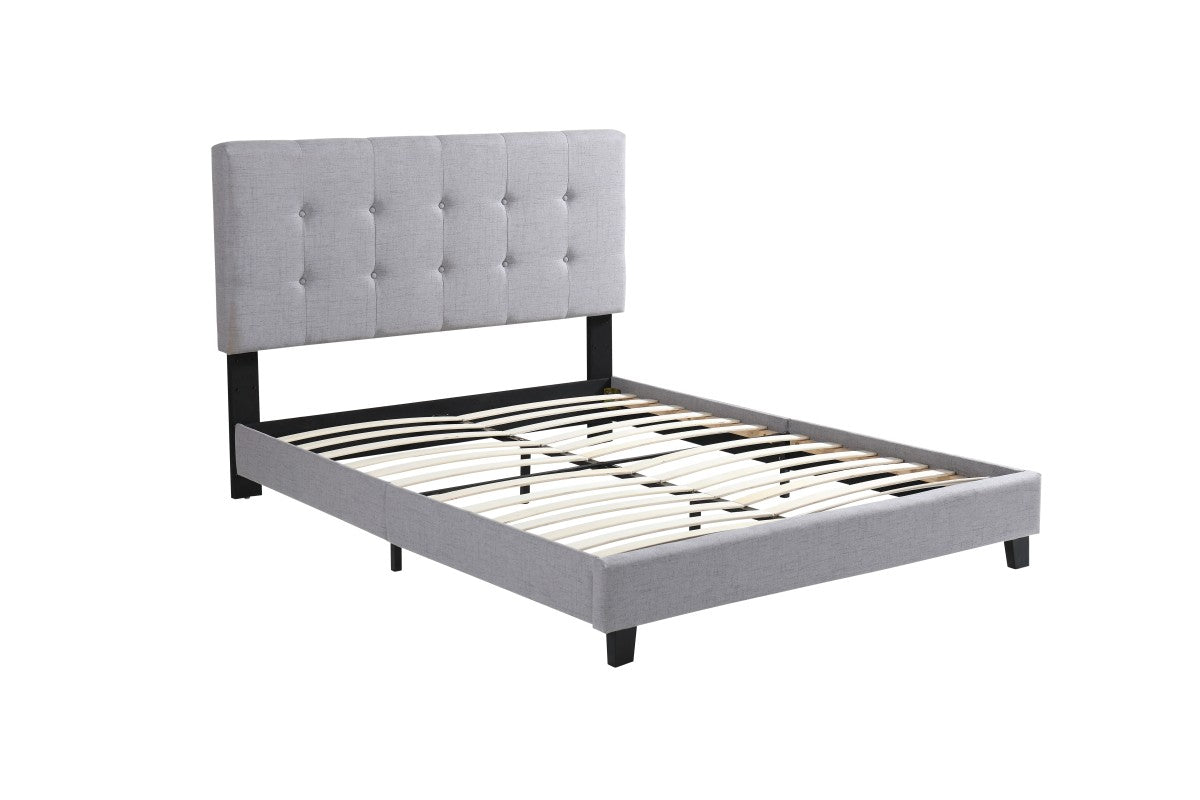 Cabo Queen Platform Bed, Silver Upholstered with Adjustable Headboard
