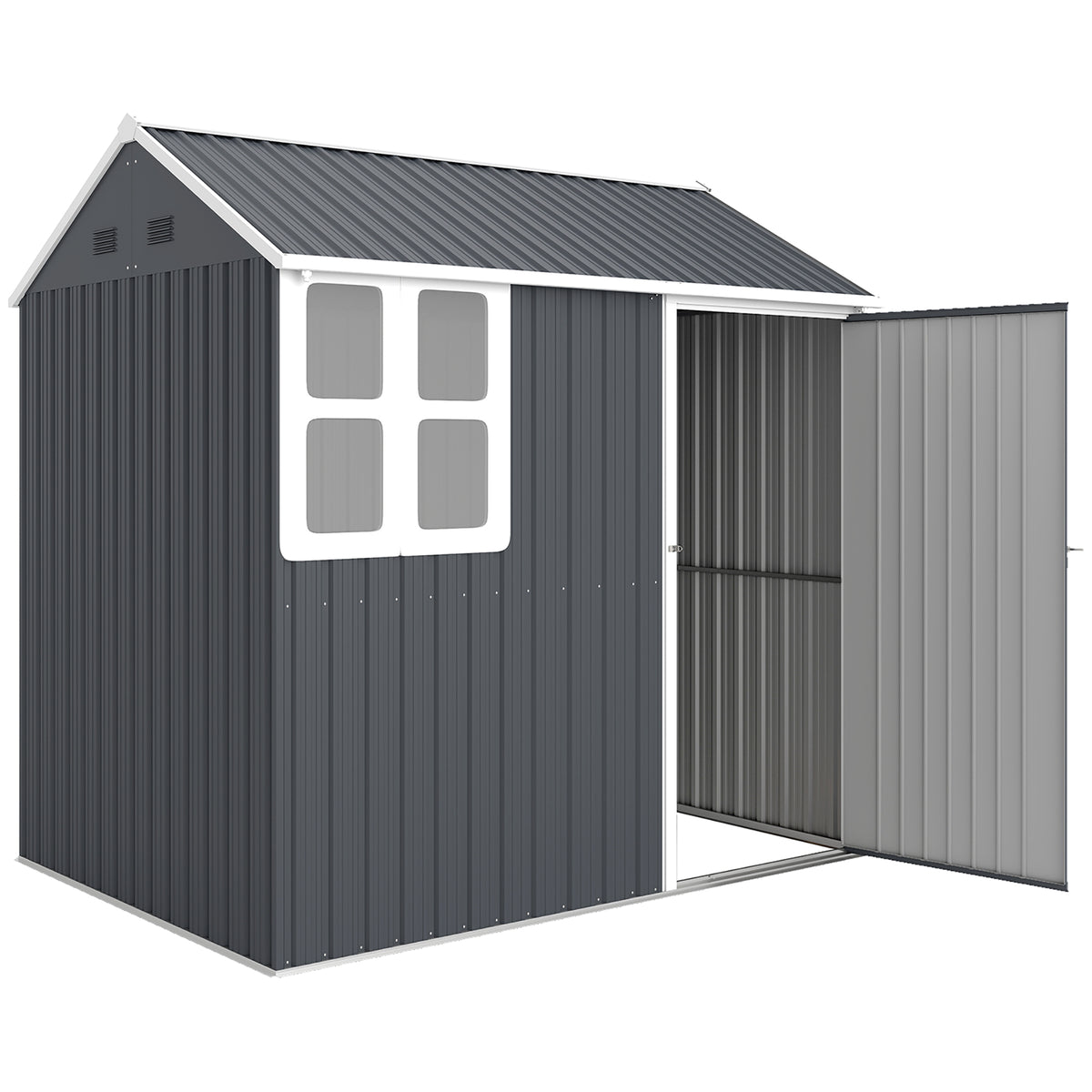 7' x 5.5' Metal Garden Storage Shed, Outdoor Tool Storage House with Lockable Door, Vents, Sloped Roof